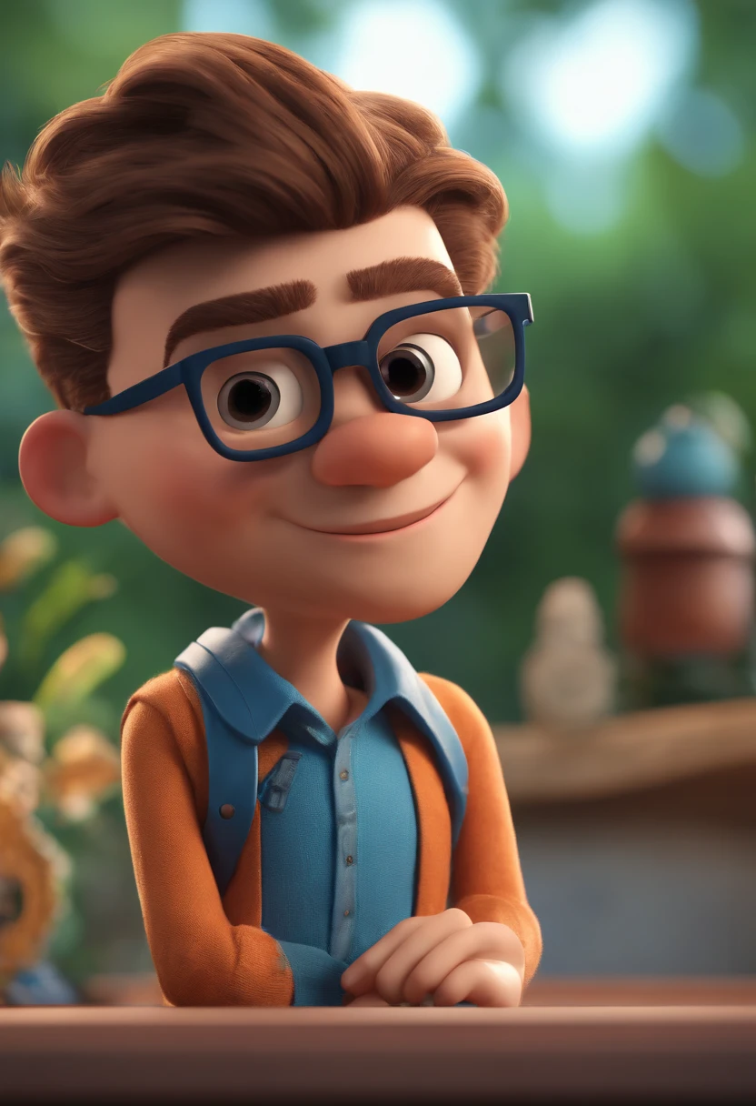 Cartoon character of a man with black glasses and a blue shirt, animation character, Caractere estilizado, animation style rendering, 3D estilizado, Arnold Maya render, 3 d render stylized, toon render keyshot, Personagem 3D, Personagem 3D, 3d rendering stylized, 3 d character render, personagem de desenho animado, Personagem de close up, Pose de personagem,  (Estilo Pixar) (master part:1.2) (Bokeh) (best quality) (pele detalhada) (textura detalhada) (8k) (argila) (Cinematic lighting) (foco nítido