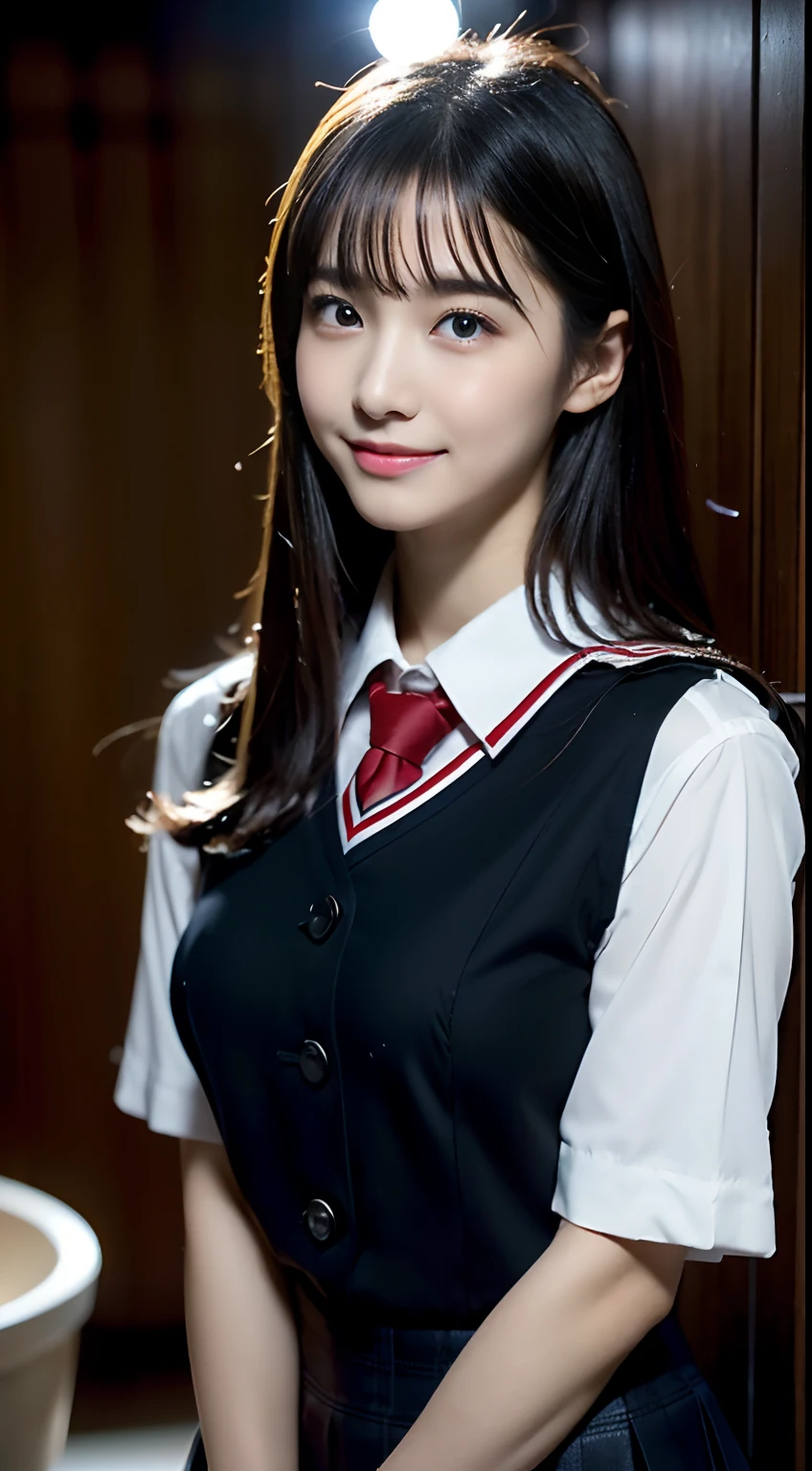 (((32k,high detal,high-detail、masterpiece,Attention to detail,full body Esbian,独奏))),Raw photo & realistic atmosphere,beautiful dark blue eyes,Detailed mouth,Glossy lips,Detailed eyebrows,Eyes drawn in detail with soft white skin that shines with every detail、azure eyes,Very beautiful eyes,Detailed lips、Very beautiful face,Very well-formed face、Lifelike face,shiny beautiful lips, Realistic Young Gravure Idol, very beautiful school girl, , Young Sensual Gravure Idol, Young Gravure Idol, Beautiful and cute mature16 year old schoolgirl,the whole body is wet,dripped out,with a flushed face,Incredibly beautiful, Sexy and classy16-year-old girl,semi-long brown shiny hair,Hair is wet,Dripping water,dripping,(Looking at the camera:1.4),(darkness,Very dark,Using the flashlight、Illuminate subjects in a pitch-black classroom with no light:1.7),(A sexy,Healthy toned body,HDTV JAPAN HDT VISION BLACK HDT VISION BLACK HDTV HDTV BLACK HDTV HDTV BLACK HDTV UNIFORM,Medium shape chest,,Mature body, I'm anxious and about to cry,Moist eyes,cold smile,glareing,The glaring face is also beautiful,High-resolution arm,,high-definition fingers,:1.5),(The chest of the uniform is open,Wearing black and red classy schoolgirl uniform、Sitting upright in black pantyhose and sexy legs、Lifting the skirt in embarrassment:1.7)