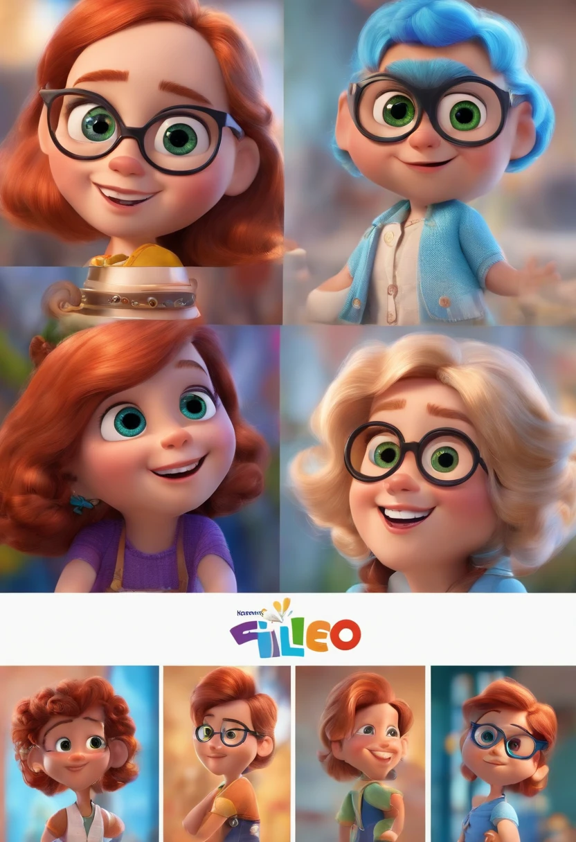 (Estilo Pixar,character creation),(Jaleco),(vivid colors, tons brilhantes),(studio lighting),(Realistic details,Altas),(playful expression),(cabelo penteado),(grandes olhos redondos),(cartoonish facial features),(inspired by Pixar animation),(Spark of creativity),(laboratory equipment),(fundo colorido),(atmosfera feliz e extravagante)