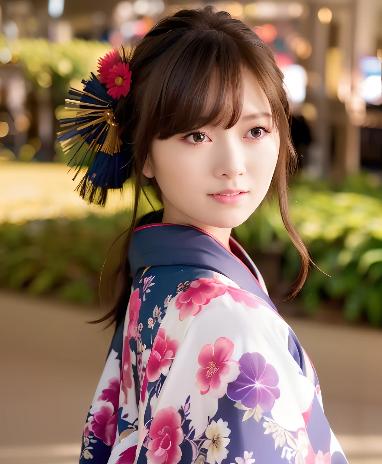 best quality, photorealistic, 8k, high res, 1girl, woman, (skindentation), (professional lighting), (kimono:1.74), gorgeous, (1girl eyes looking at viewer:1.54), ((looking at viewer:1.6)), (looking at the camera), photorealistic, (bokeh), (dynamic pose:1.2), masterpiece, intricate, realistic, sharp focus, award-winning photograph,smile