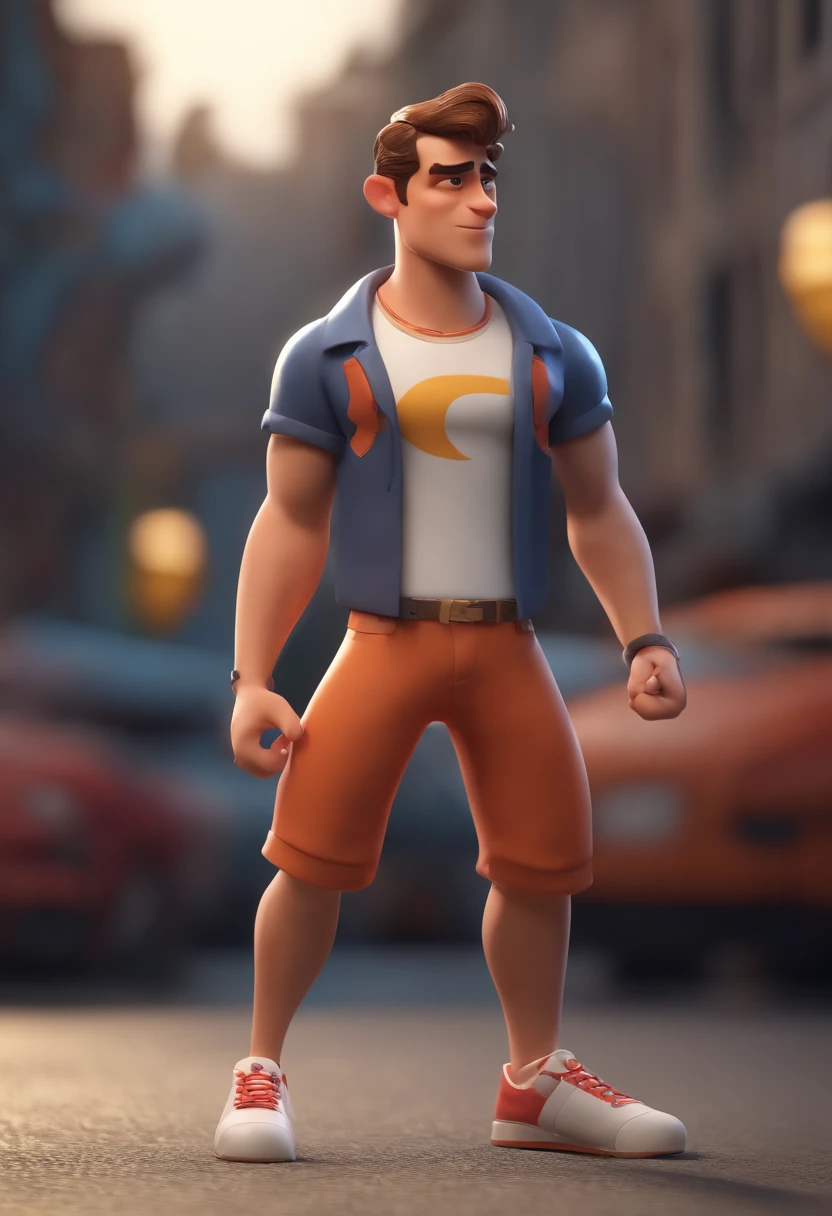 Personagem de desenho animado de um homem calvo moreno bboy e uma camisa branca, um personagem animado, Caractere estilizado, animation style rendering, 3D estilizado, Arnold Maya render, 3 d render stylized, toon render keyshot, Personagem 3D, Personagem 3D, 3d rendering stylized, 3 d character render, personagem de desenho animado, Personagem de close up, Pose de personagem, (Estilo Pixar) (master part:1.2) (Bokeh) (best quality) (pele detalhada) (textura detalhada) (8k) (argila) (Cinematic lighting) (foco nítido,Senta e vaza a parte superior do corpo
