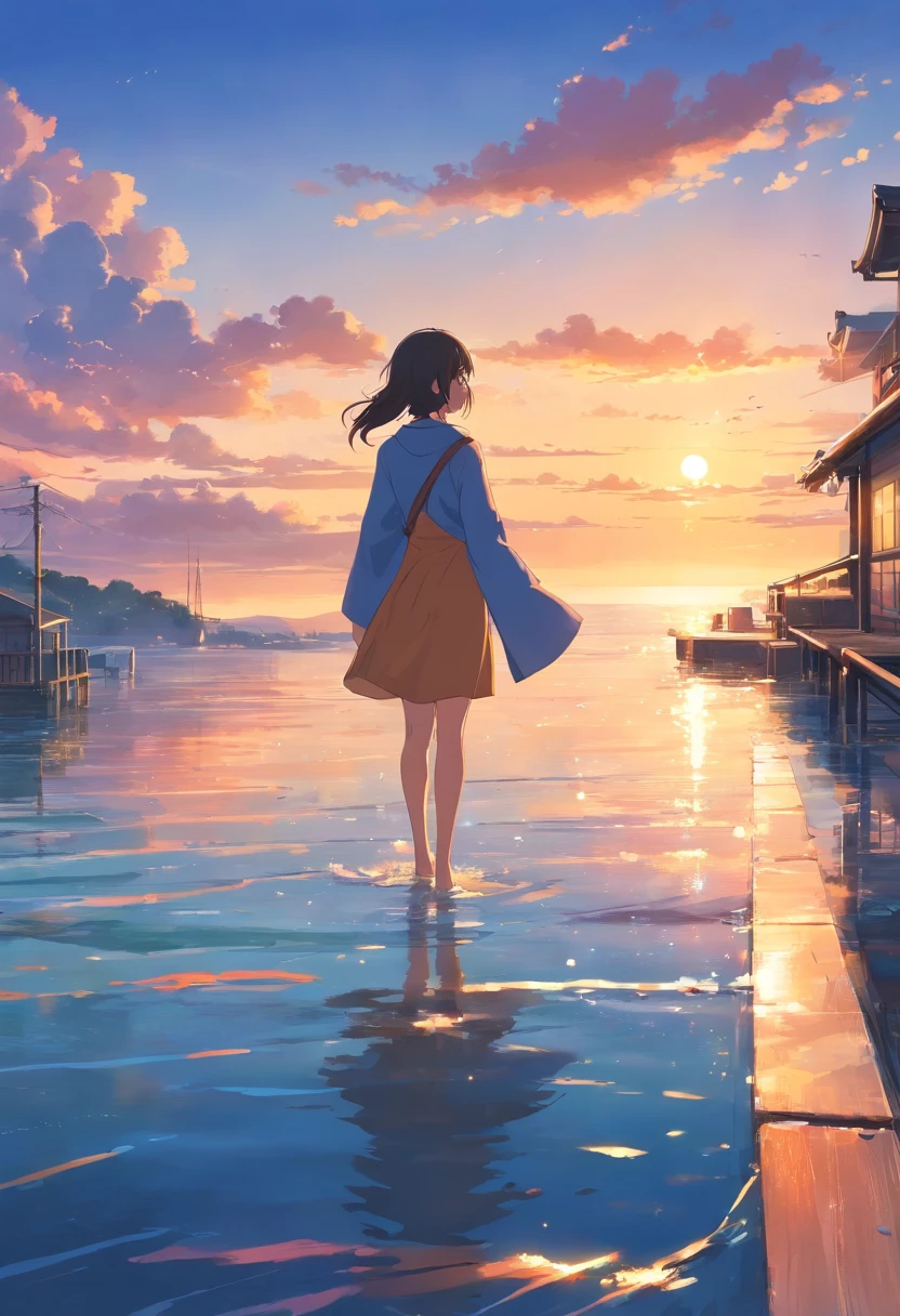 tmasterpiece、top-quality、outside of house、mare The South Winters Background with 云 evening Sunset Calm Sea Illustration Healing Department