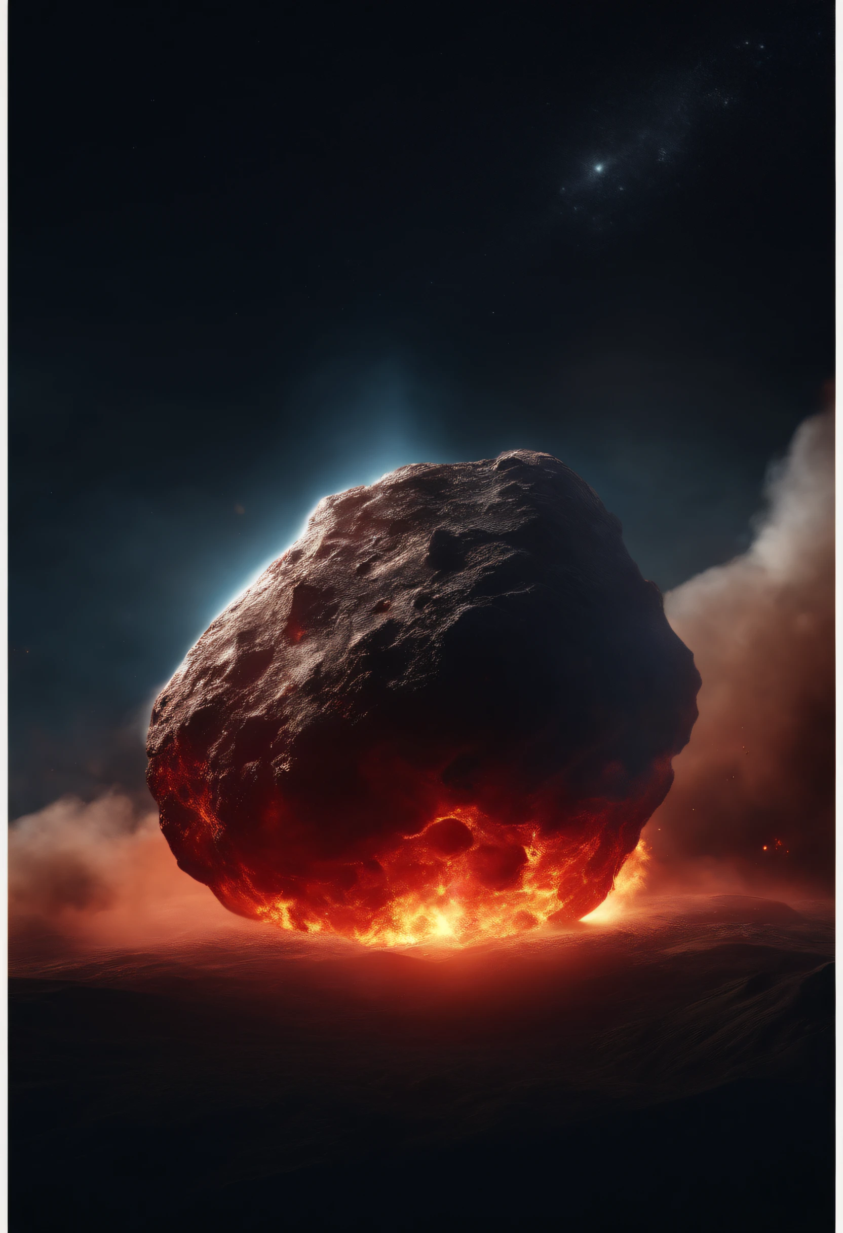 Masterpiece、top-quality、Photorealsitic、A hyper-realistic、A massive meteorite entering the Earth's atmosphere can be seen with red flames and meteors