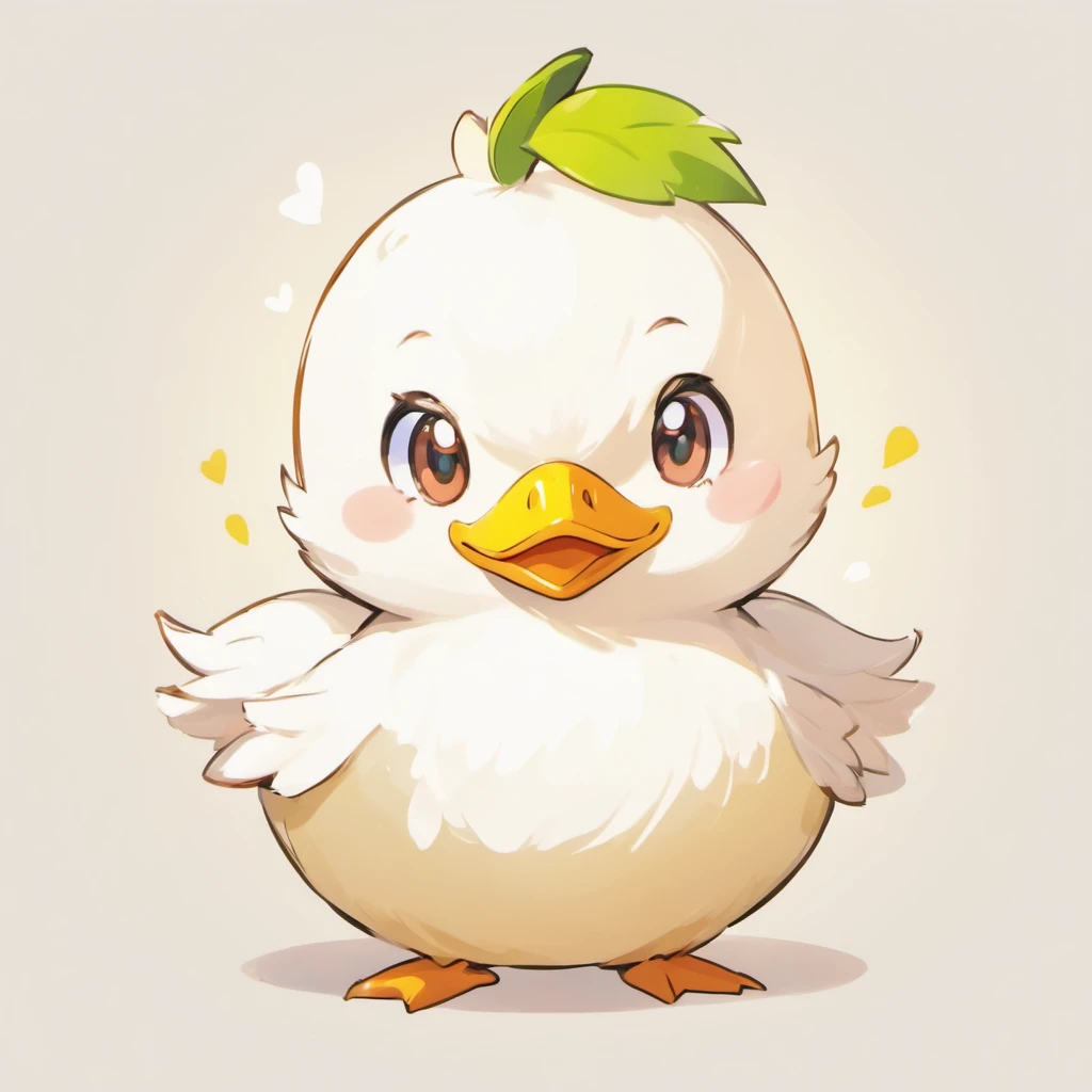 flat avatar, white duck with apple on top of head, cute drawing, fluffy