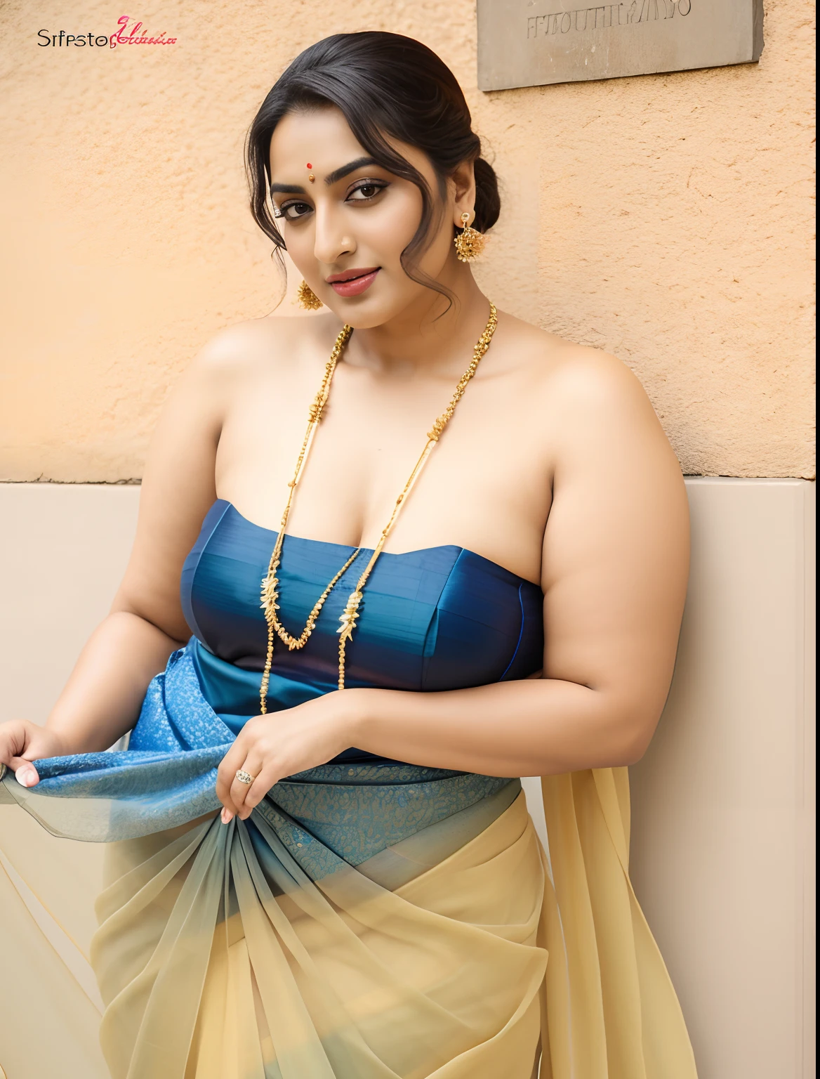 Foto RAW, photorealistic, photography, full body shot, master shot, goddess like beauty, perfect thick chubby mallu Desi aunty bhabhi, Wearing a Stanapatta, a chest-band.Saree model, model Photography, Indian saree shoot, Indian traditional wear advertising photography, traditional wear brand shoot, face of Indian actress Sonakshi Sinha, masterpiece, realistic, realism, incredible details, sensual pleasure, photorealism, detailed skin, skin pores, high contrast, photorealistic Artstation 8k HD digital art trend of high definition and detailed realistic skin texture, ultra detail, realistic skin texture, armature, best quality, ultra high definition, (photorealistic:1.4),, high resolution, detail, raw photo, Re sharp, by Lee Jefferies Nikon D850 Film Stock Photo 4 Kodak Portra 400 Camera F1.6 Lens Rich Color Ultra Real Realistic Realistic Textures Dramatic Lighting Unreal Engine Trending at Art Station Cinestill 800,(pele altamente detalhada: 1.2), 8k UHD, DSLR, soft-lighting, alta qualidade, grain of film, Fujifilm XT3,she didn't like to wear blouse or bra, she is happy to wear only saree, she hates blouse or bra,