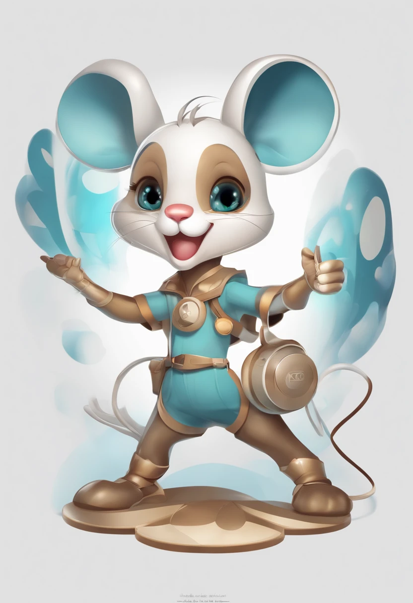Perfect centering、Cute mouse、Wearing headphones、cheerfulness、Standing position、Abstract beauty、Centered、Looking at the camera、Facing the camera, Approaching perfection, Dynamic, Details, Smooth, Sharp Focus, 8Kde, hight resolution, Illustration, by Carne Griffith and Vadim Kashinart, White background