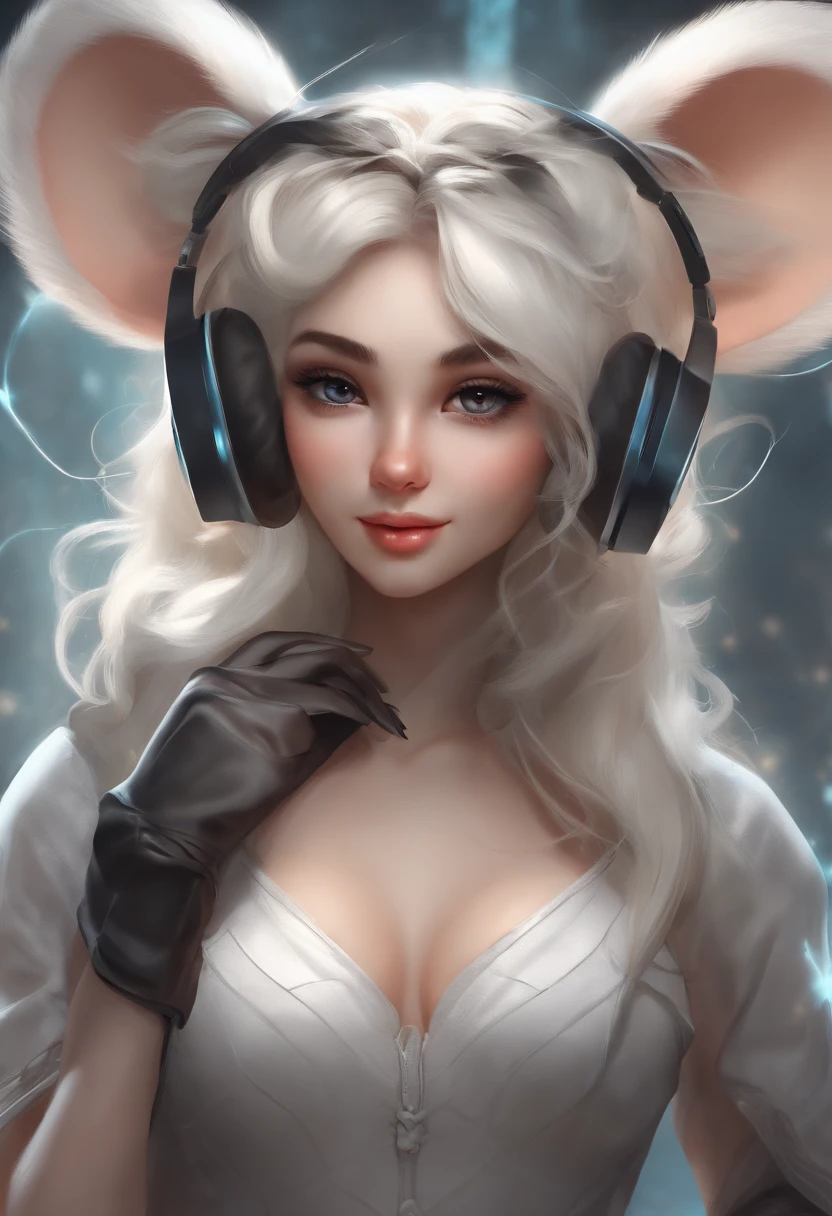 Perfect centering、shoun、Cute mouse、Wearing headphones、cheerfulness、Standing position、Abstract beauty、Centered、Looking at the camera、Facing the camera, Approaching perfection, Dynamic, Details, Smooth, Sharp Focus, 8Kde, hight resolution, Illustration, by Carne Griffith and Vadim Kashinart, White background