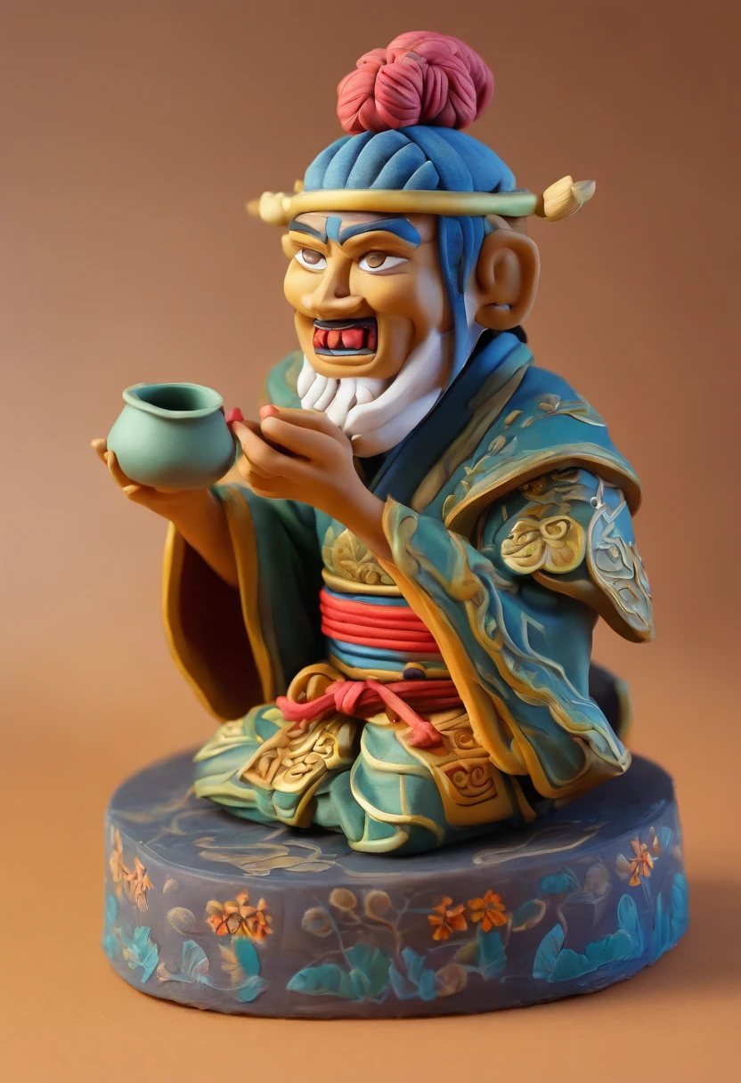 Avatar-style illustration of a samurai taking a sip from a sake cup, his eyes slightly squinted in delight, adorned in a detailed samurai outfit.