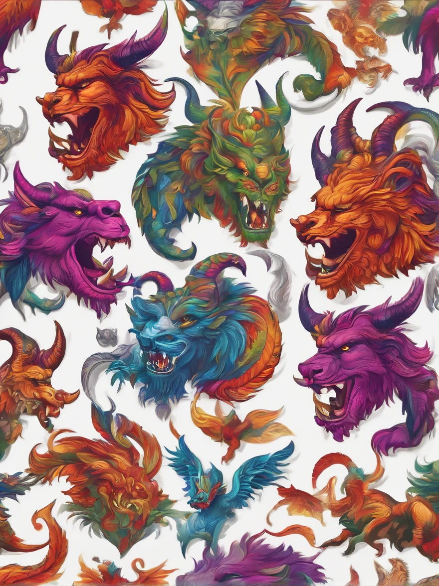 Colorful demons create a logo,For vibrant digital channels, High-resolution color, White picture background