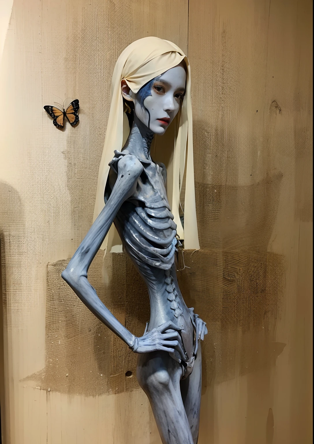 emaciated,the ribs,sternum,鎖骨,pelvic bone, big breasts thin waist,Thin leg,hunger