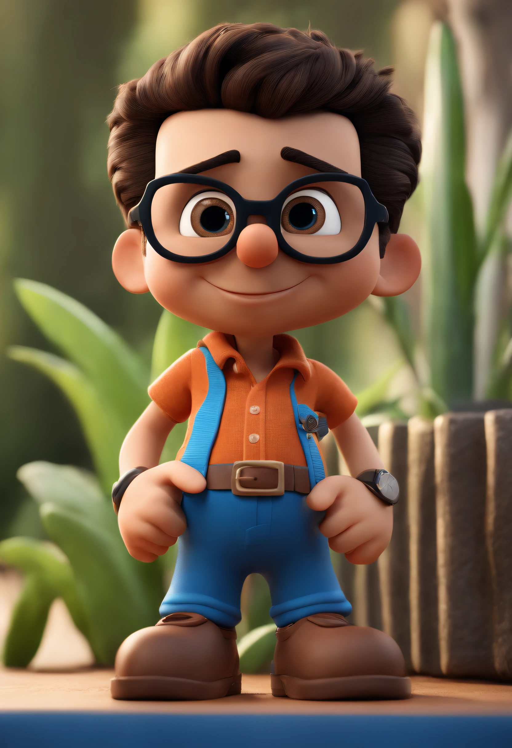 Cartoon character of a man with black glasses, cabelo cacheado marrom escuro e uma camisa azul, animation character, Caractere estilizado, animation style rendering, 3D estilizado, Arnold Maya render, 3 d render stylized, toon render keyshot, Personagem 3D, Personagem 3D, 3d rendering stylized, 3 d character render, personagem de desenho animado, Personagem de close up, Pose de personagem, (Estilo Pixar) (master part:1.2) (Bokeh) (best quality) (pele detalhada) (textura detalhada) (8k) (argila) (Cinematic lighting) (foco nítido