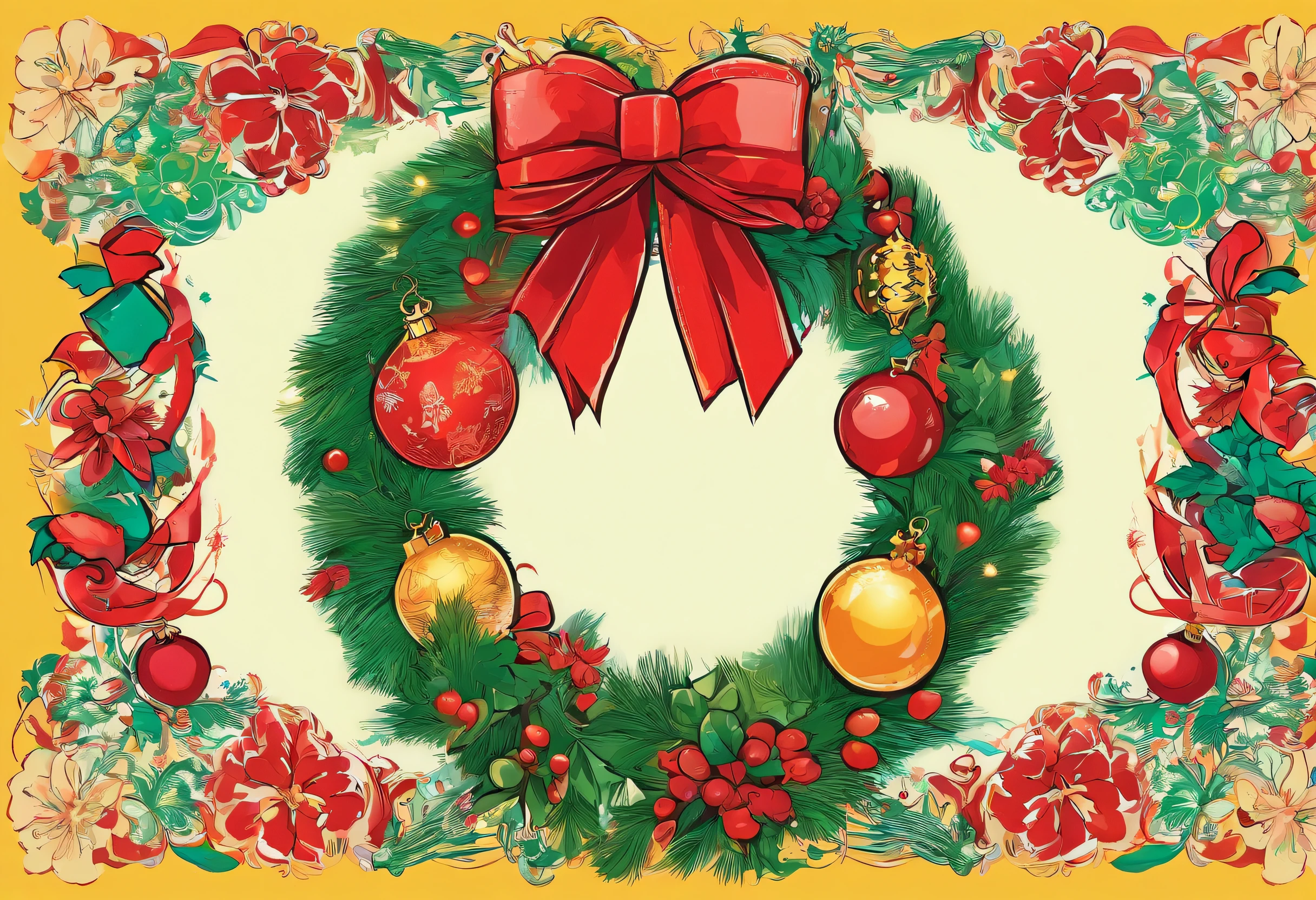 Christmas Wreath、Single-color background、masterpiece, Best Quality,a very delicate and beautiful