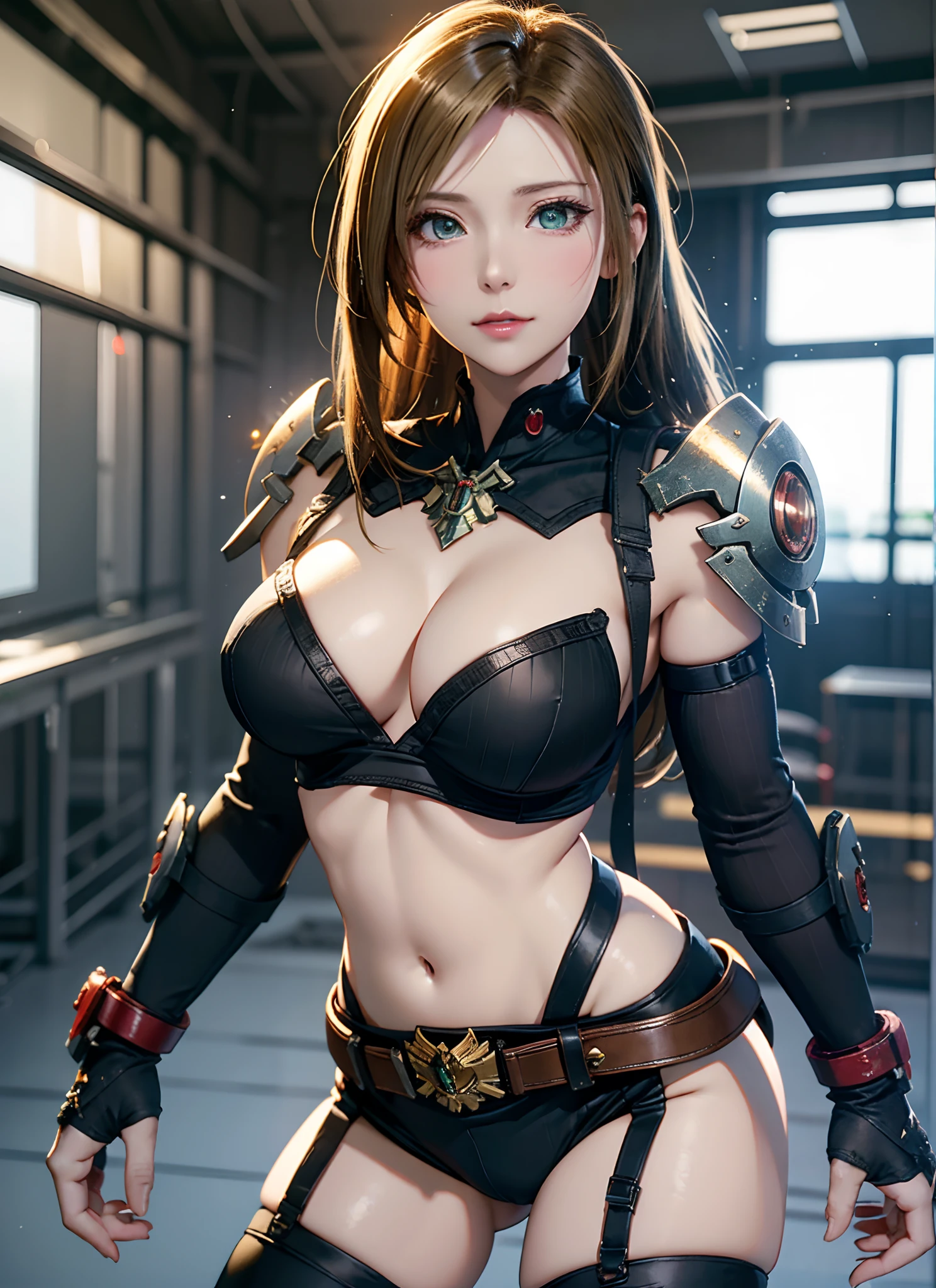 Best Quality, masutepiece, eye reflections, Best Quality, masutepiece, Reflection of the Eye of Mercy, Alone, Sculptural perfect body, Blonde,Overwatch Mercy Style Hairstyles, Green eyes, Two arms, Tomb Raider Style Neckline Clothing, Practical belt, Alone, Command Room, 8K, masutepiece, hight resolution, absurderes, Natural Volumetric Lighting And Best Shadows, Deep Depth Of Field, Sharp Focus, Naughty face, Super delicious, medium breasts, Elements of Warhammer 40K, Ultra-detailed landscapes, Goddess