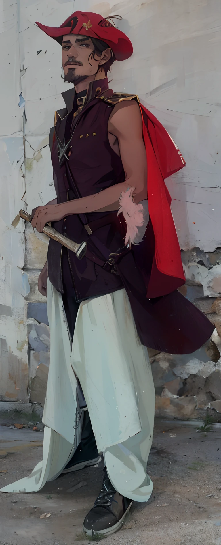 jovem,Pirata, jaqueta vermelha, cidade medieval