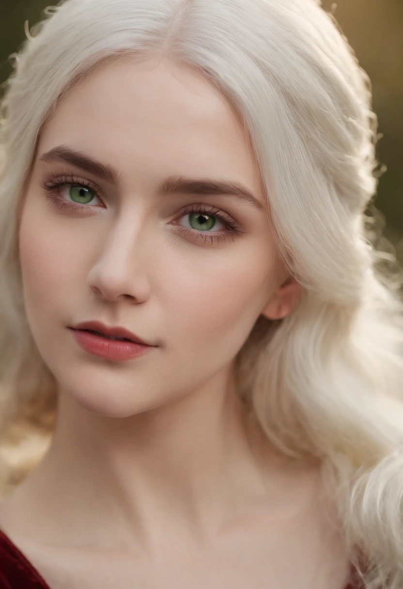 ((((((a deep reddish wound crosses her left cheek))) fair complexion, woman around 19 years old, natural white hair, distinctive green eyes, wearing kohl, slender and graceful, beautiful, candlelight in a medieval setting, ultra sharp focus, realistic shot, medieval female clothes, tetradic colors (scar:1.4)