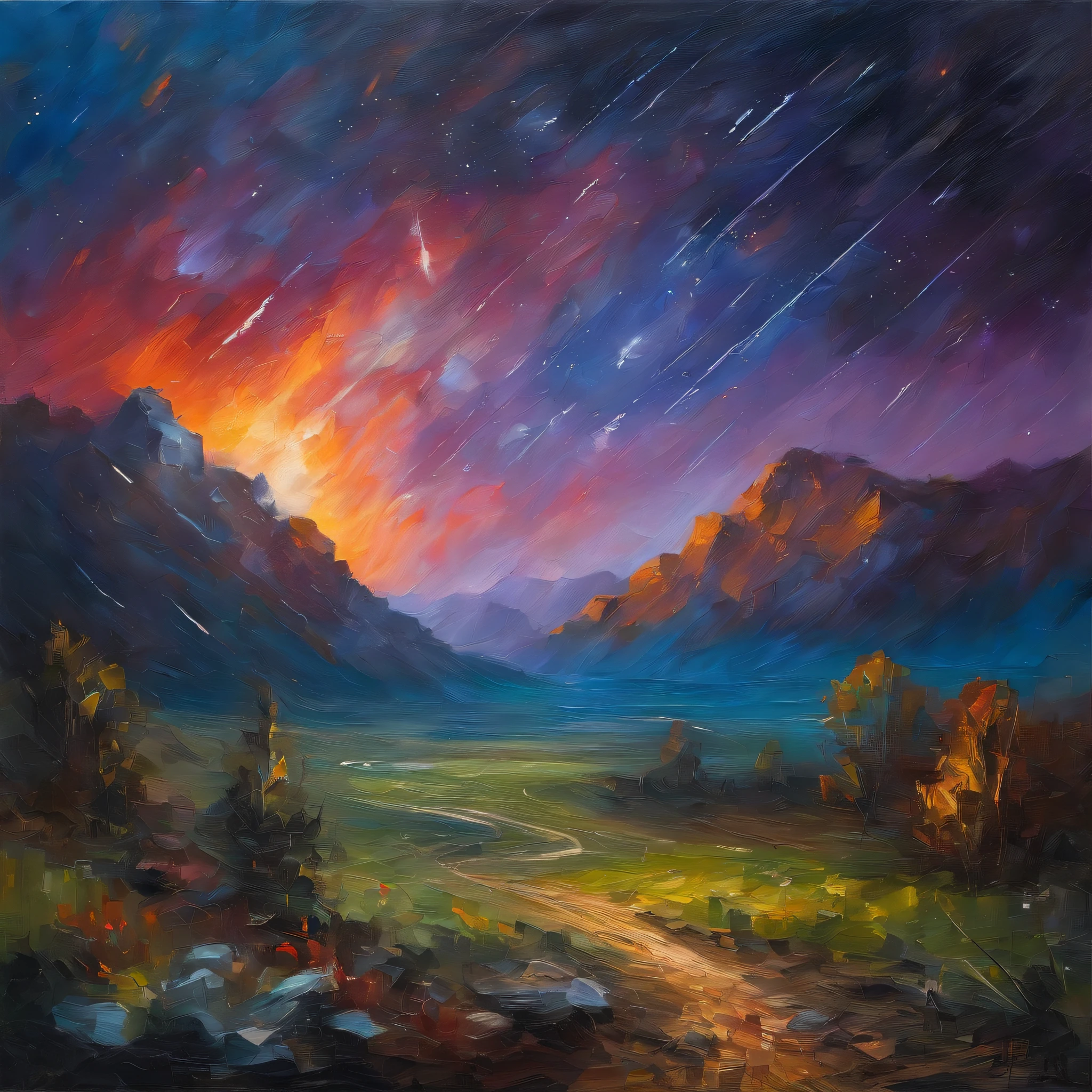 Masterpiece、top-quality、Photorealsitic、A hyper-realistic、Massive meteor shower