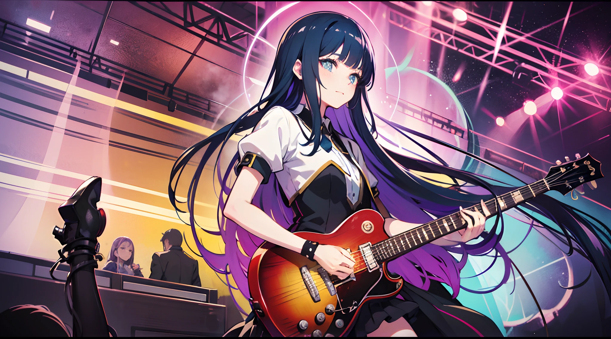 real girl, super colors, vibrant colors, diffuse lighting, Rock concert, pleasant atmosphere, enjoyment, anime style, big show, super detailed, hand-drawn, symmetry, no anomalies.  - @kensosgol (Waiting to start) --auto --s2