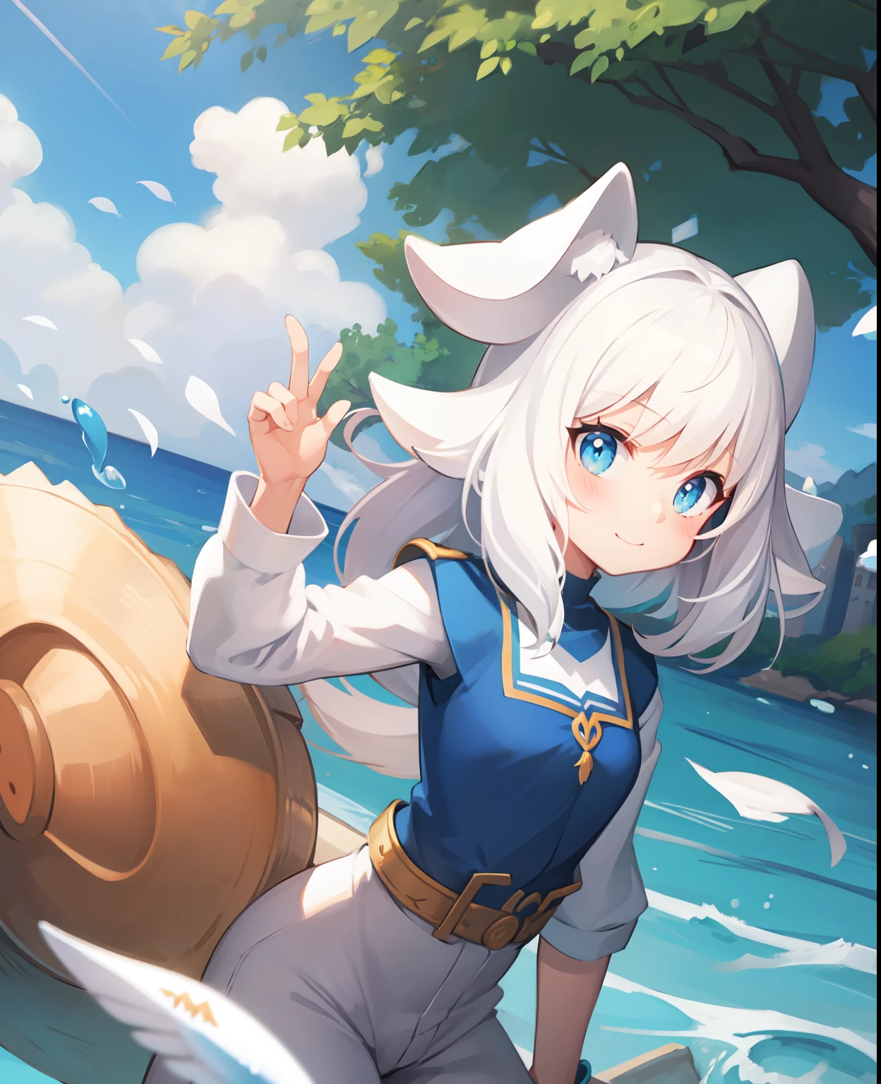 cute little, girl with, white  hair, Fish