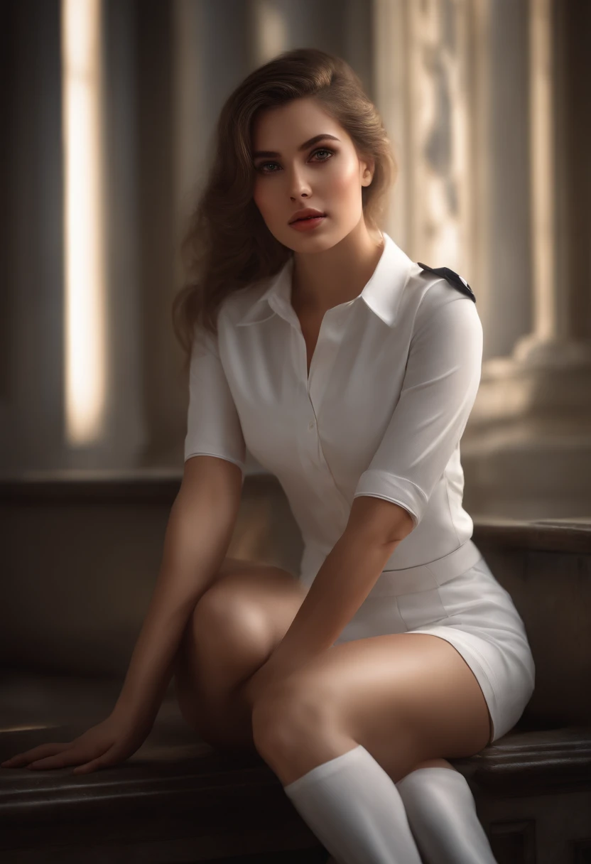 Arafed woman in a white dress sitting on a step - SeaArt AI