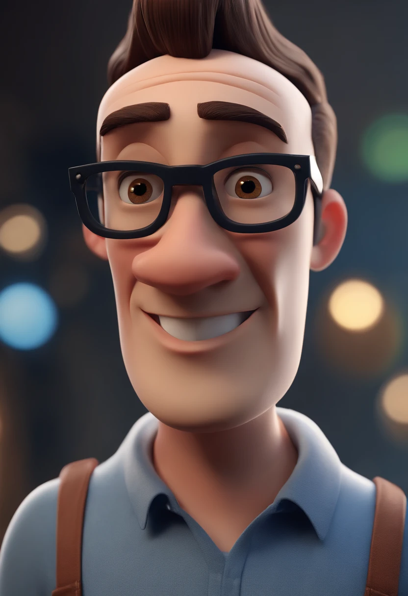 Cartoon character of a man with black glasses and a blue shirt, animation character, Caractere estilizado, animation style rendering, 3D estilizado, Arnold Maya render, 3 d render stylized, toon render keyshot, Personagem 3D, Personagem 3D, 3d rendering stylized, 3 d character render, personagem de desenho animado, Personagem de close up, Pose de personagem, (Estilo Pixar) (master part:1.2) (Bokeh) (best quality) (pele detalhada) (textura detalhada) (8k) (argila) (Cinematic lighting) (foco nítido