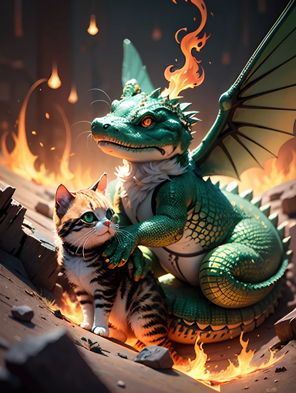 Anthropomorphic (crocodile) riding a (kitten) made of (fire) up a (hill) under the (golden) sun, psychedelic, jigsaw puzzle, 2d, intricately detailed, puzzle pieces, graphic illustration, digital illustration, stylish, neo-surrealism, uhd, fractal textures, fantasy art, cryengine, high quality, volumetric lighting, dynamic shadows, mosaic, alchemical mutation art --auto --s2