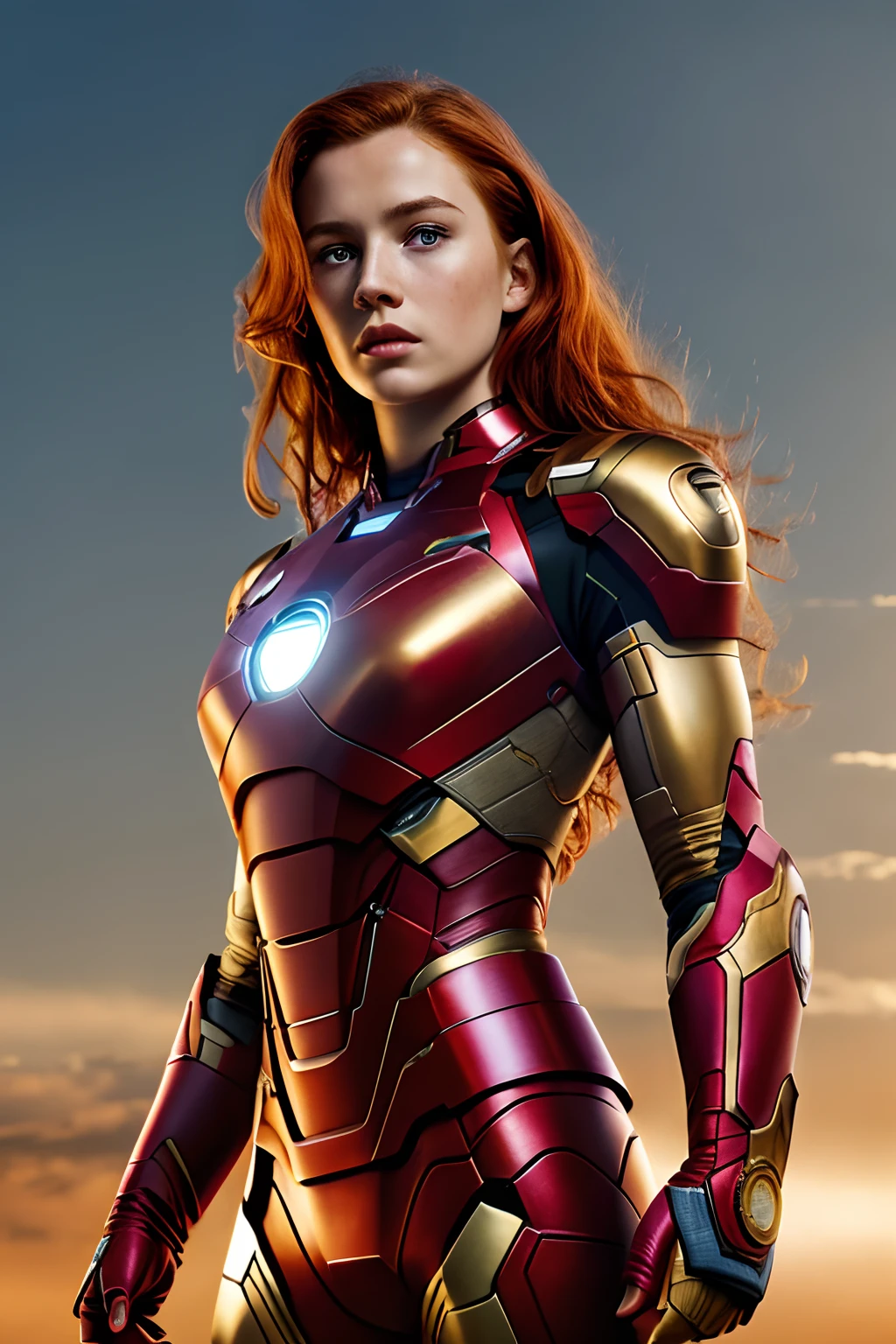 1girl in, age19, Solo, Aesthetic artwork, irish redhead, wavy ginger hair, shoulder length ginger hair, light grey eyes, some small freckles, pale skin, A-cup, small breasts, runners body, (textured skin, skin pores:1.1), (moles:0.8), imperfect skin, goosebumps, wearing Iron man costume, Avengers costume Iron man, Africa background, very background, (action shot, flying, 1.25), (extremely detailed 8k wallpaper), (hard lighting), high quality, film grain, Fujifilm XT3 sharp focus, f 5.6, 50mm, High Detail, Sharp focus, (natural light), crazy details, complex details, hyperdetailed