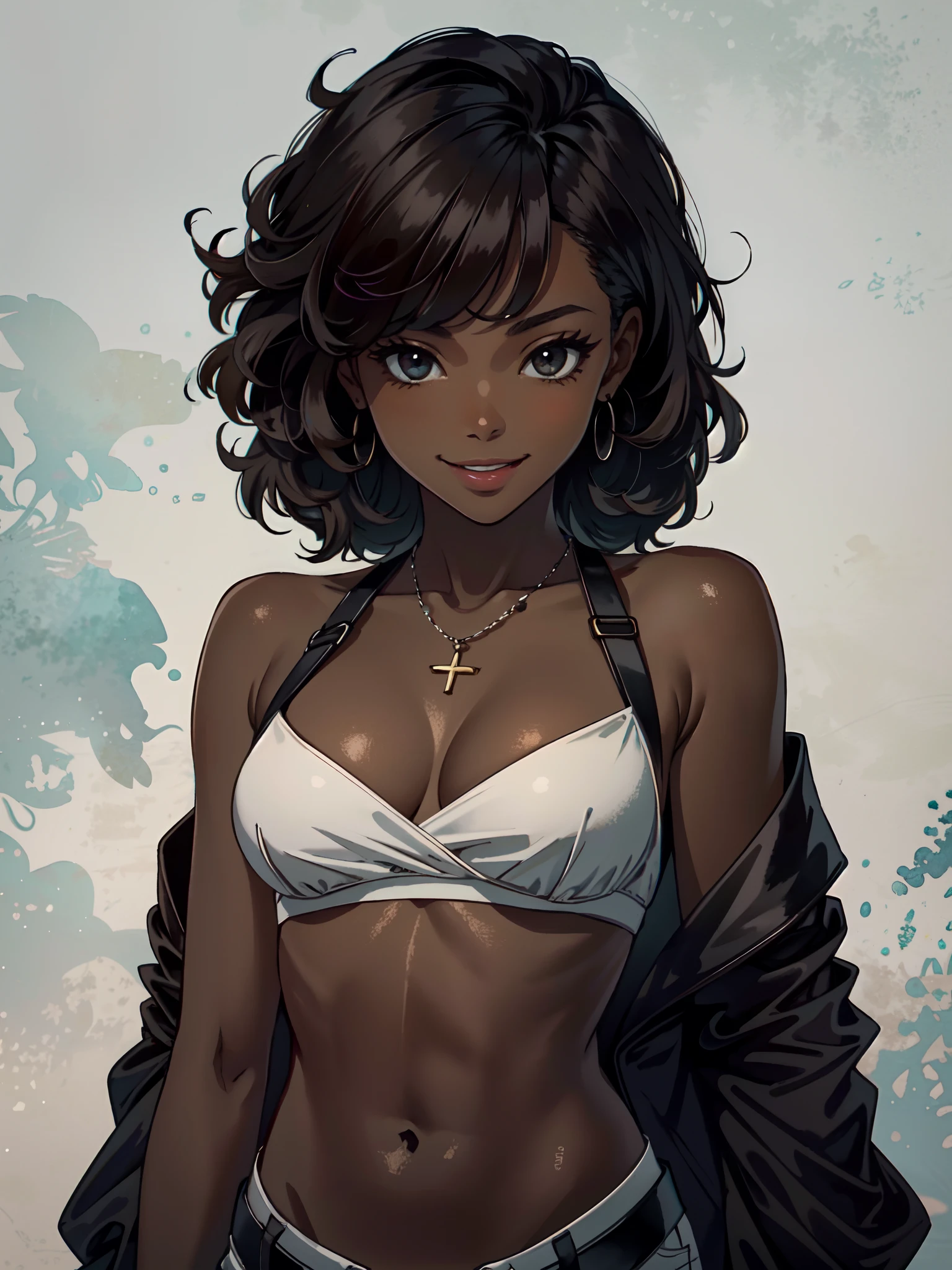 Masterpiece, best quality, high-res, extremely detailed, 1 girl, (dark brown skin tone:1.2), black eyes, smiling