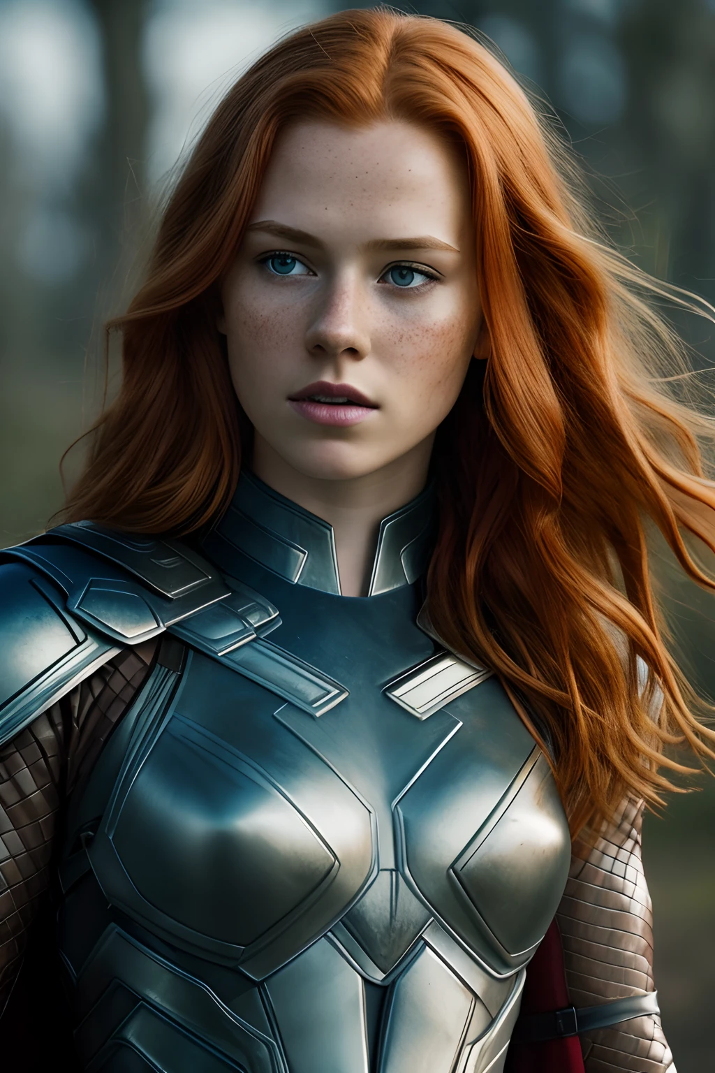 1girl in, age19, Solo, Aesthetic artwork, irish redhead, wavy ginger hair, shoulder length ginger hair, light grey eyes, some small freckles, pale skin, A-cup, small breasts, runners body, (textured skin, skin pores:1.1), (moles:0.8), imperfect skin, goosebumps, wearing Thor costume, Avengers costume Thor, Africa background, very background, (action shot, flying, 1.25), (extremely detailed 8k wallpaper), (hard lighting), high quality, film grain, Fujifilm XT3 sharp focus, f 5.6, 50mm, High Detail, Sharp focus, (natural light), crazy details, complex details, hyperdetailed