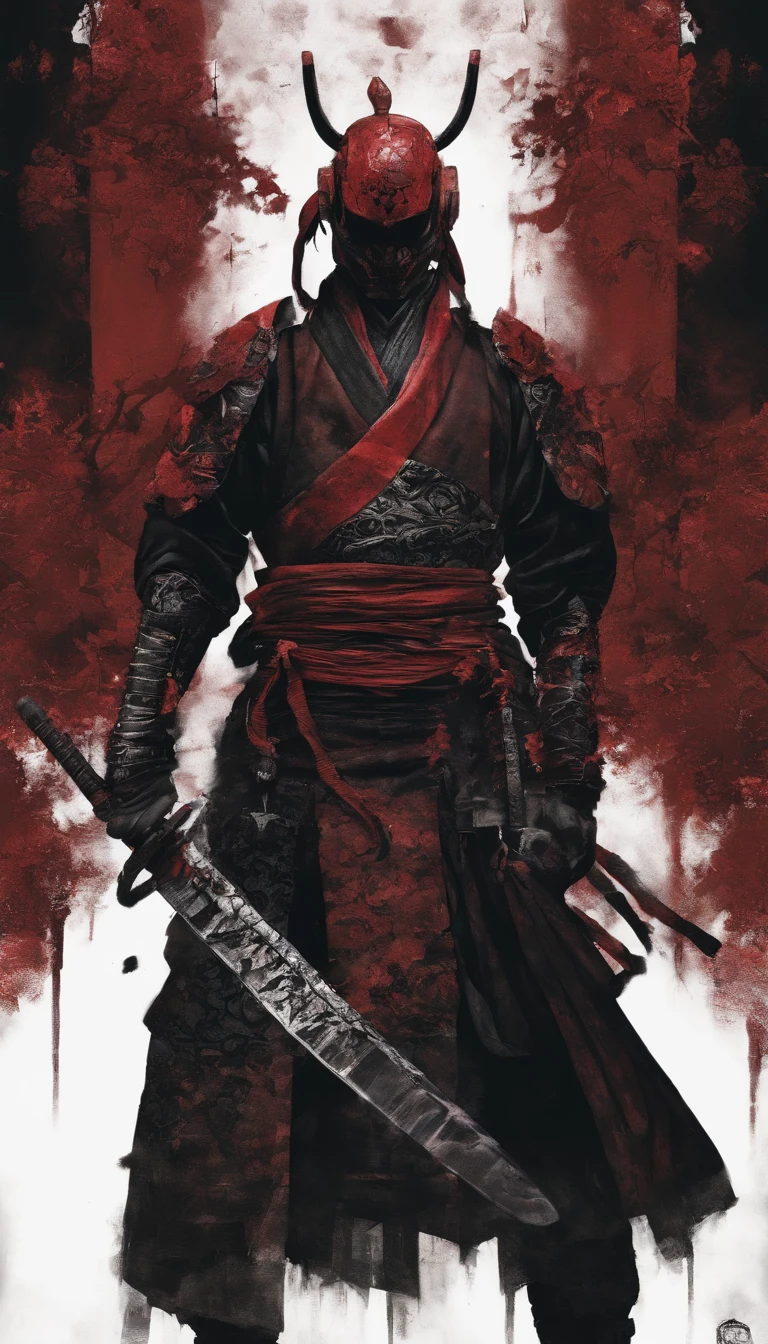 SamuraiXQuiron man, solo, long hair, 1boy, ponytail, male focus, red hair, japanese clothes, kimono, scar, katana, sheath, scar on face, samurai,
