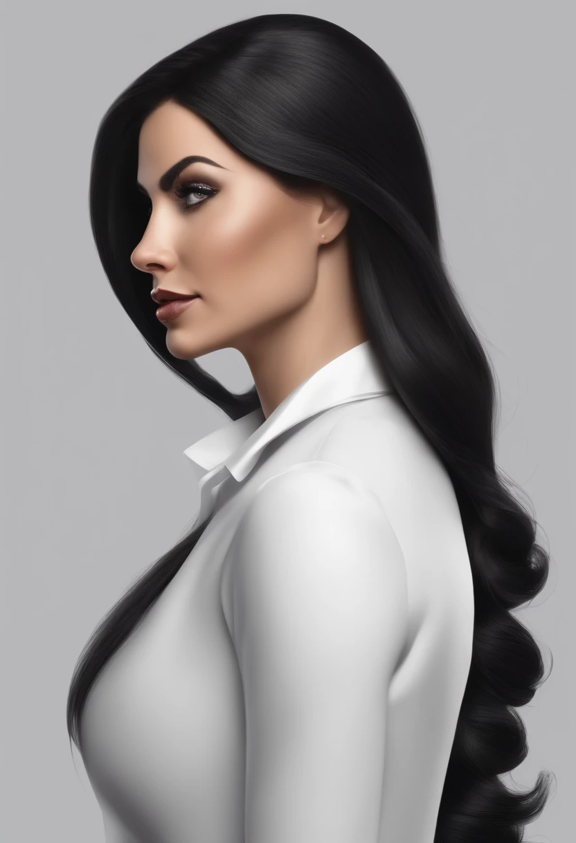 A woman with long black hair and a white shirt - SeaArt AI