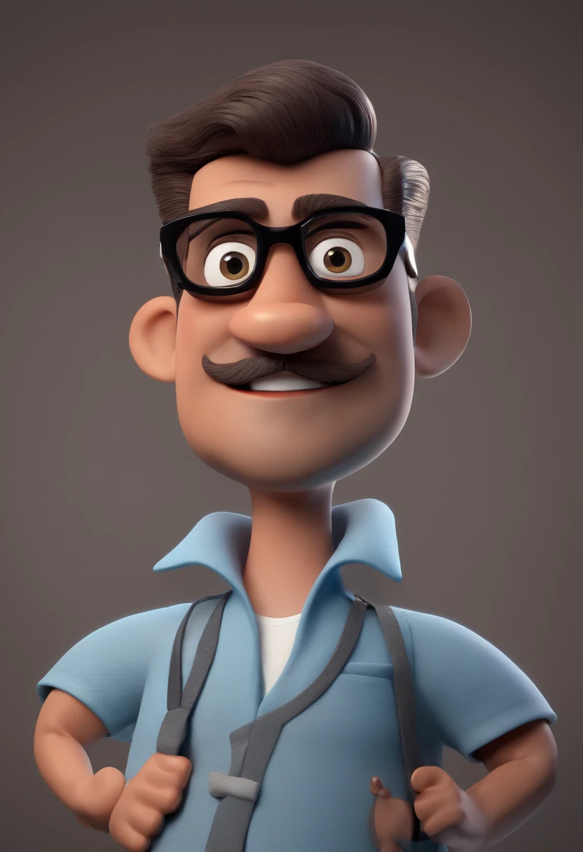 Cartoon character of a man with black glasses and a blue shirt, animation character, Caractere estilizado, animation style rendering, 3D estilizado, Arnold Maya render, 3 d render stylized, toon render keyshot, Personagem 3D, Personagem 3D, 3d rendering stylized, 3 d character render, personagem de desenho animado, Personagem de close up, Pose de personagem,  (Estilo Pixar) (master part:1.2) (Bokeh) (best quality) (pele detalhada) (textura detalhada) (8k) (argila) (Cinematic lighting) (foco nítido