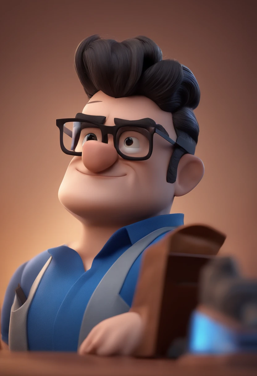 Cartoon character of a man with black glasses and a blue shirt, animation character, Caractere estilizado, animation style rendering, 3D estilizado, Arnold Maya render, 3 d render stylized, toon render keyshot, Personagem 3D, Personagem 3D, 3d rendering stylized, 3 d character render, personagem de desenho animado, Personagem de close up, Pose de personagem, (Estilo Pixar) (master part:1.2) (Bokeh) (best quality) (pele detalhada) (textura detalhada) (8k) (argila) (Cinematic lighting) (foco nítido