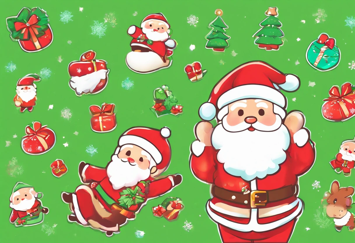 santa claus、(green background,Single-color background:1.5)、masterpiece, Best Quality,a very delicate and beautiful
