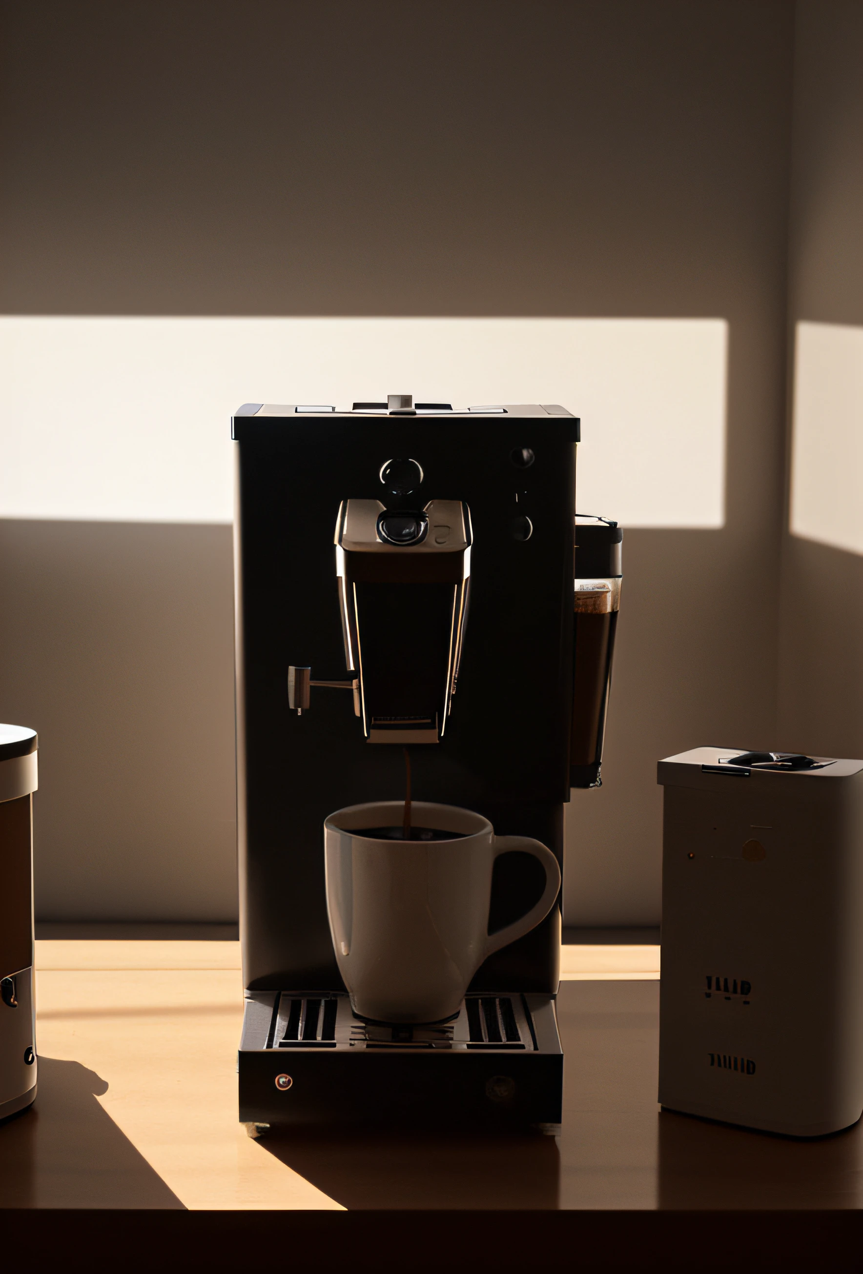 Cylindrical, Chamfer, Vintage, coffee machines, Cinema lighting, three sided view, shadowing, High detail, cubismo, Minimalism, Chiaroscuro, Fuji colors, High details, High quality, 4K white off-white appearance