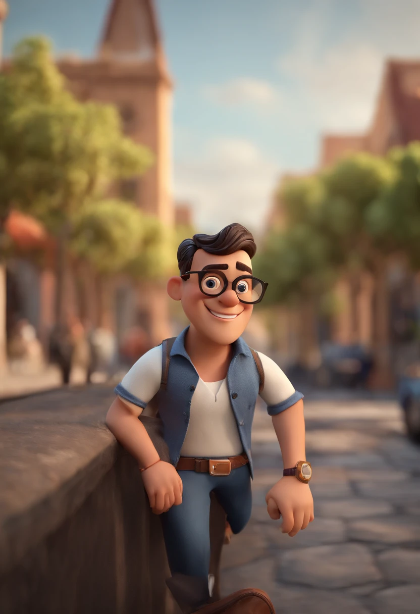 Cartoon character of a man with black glasses, barba cheia e uma camisa volkswagen, animation character, Caractere estilizado, animation style rendering, 3D estilizado, Arnold Maya render, 3 d render stylized, toon render keyshot, Personagem 3D, Personagem 3D, 3d rendering stylized, 3 d character render, personagem de desenho animado, Personagem de close up, Pose de personagem,  (Estilo Pixar) (master part:1.2) (Bokeh) (best quality) (pele detalhada) (textura detalhada) (8k) (argila) (Cinematic lighting) (foco nítido