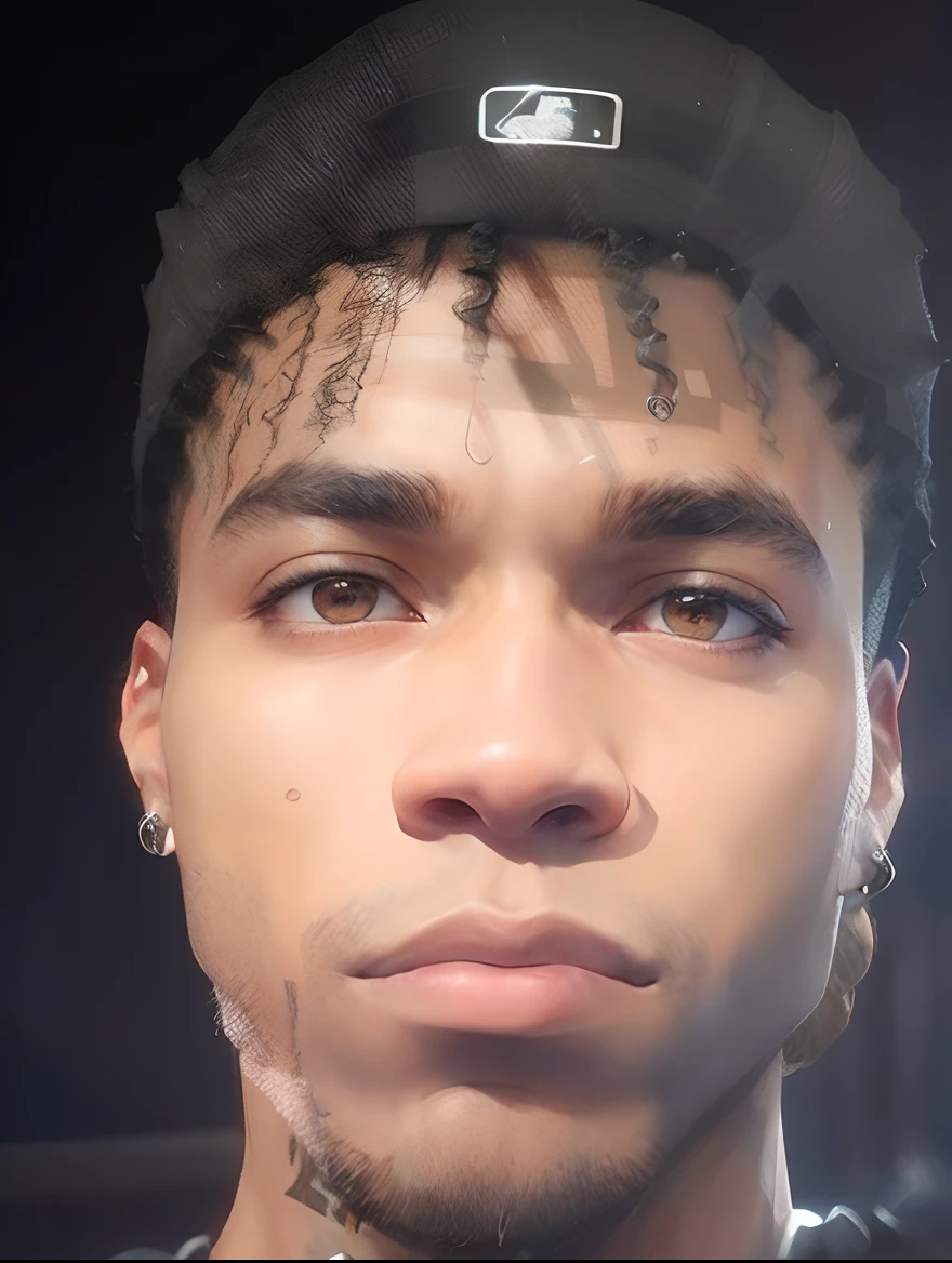 Cute, lightskin, male, dark brown taper fade braids, black t shirt, tattoos, baggy jeans, white sneakers, silver chain around neck, silver watch,