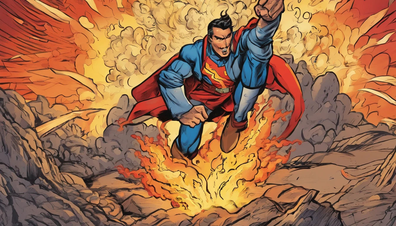 American comics,A man opens his mouth wide and spouts flames from his mouth,Like a volcanic eruption