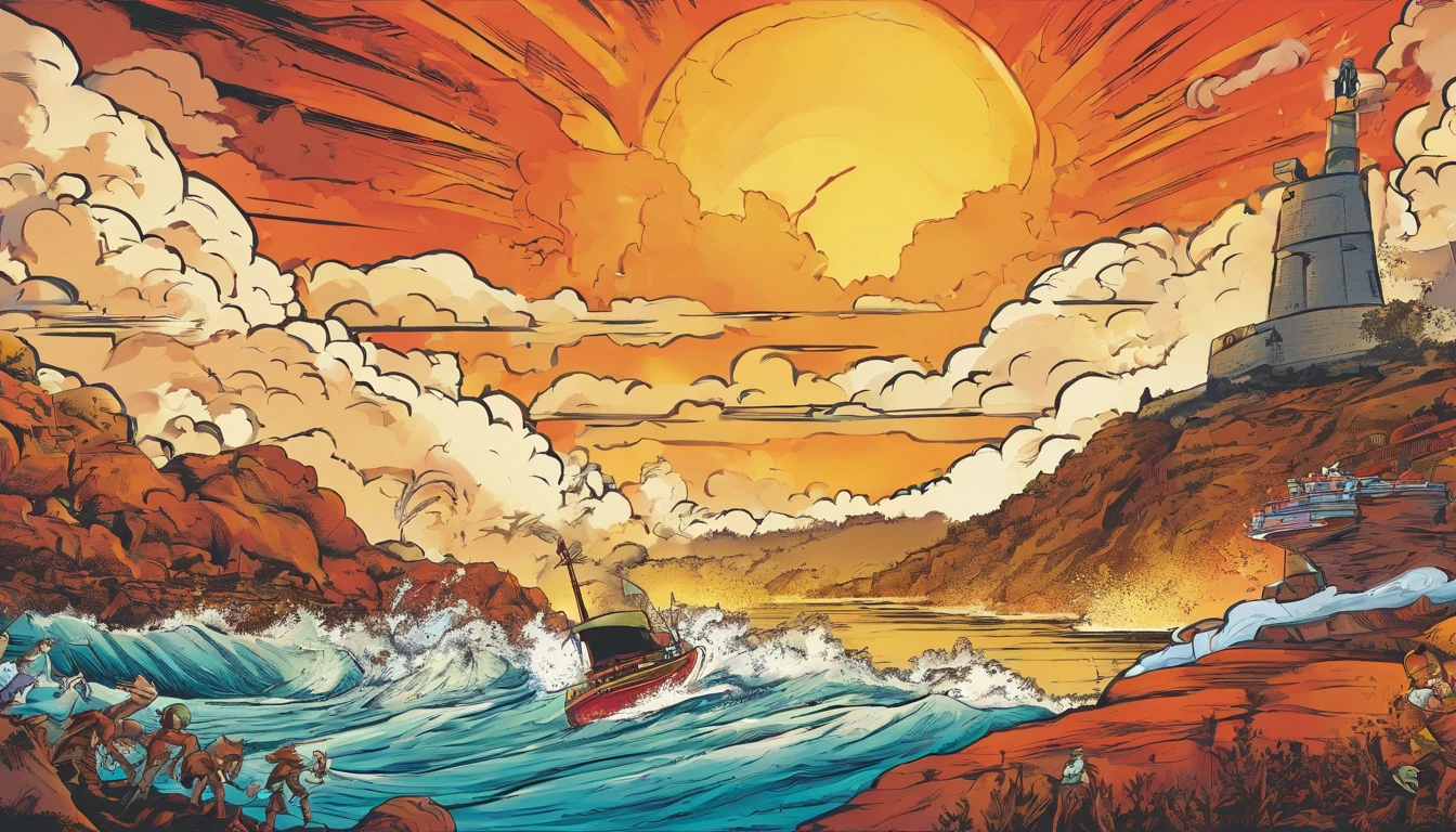 American comics,At the bottom there is a man with his mouth wide open,Flames erupt from the mouth,It's like a volcanic eruption