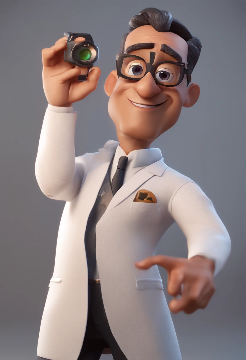 Cartoon character of a man with black glasses and a white shirt, animation character, Caractere estilizado, animation style rendering, 3D estilizado, Arnold Maya render, 3 d render stylized, toon render keyshot, Personagem 3D, Personagem 3D, 3d rendering stylized, 3 d character render, personagem de desenho animado, Personagem de close up, Pose de personagem, (Estilo Pixar) (master part:1.2) (Bokeh) (best quality) (pele detalhada) (textura detalhada) (8k) (argila) (Cinematic lighting) (foco nítido