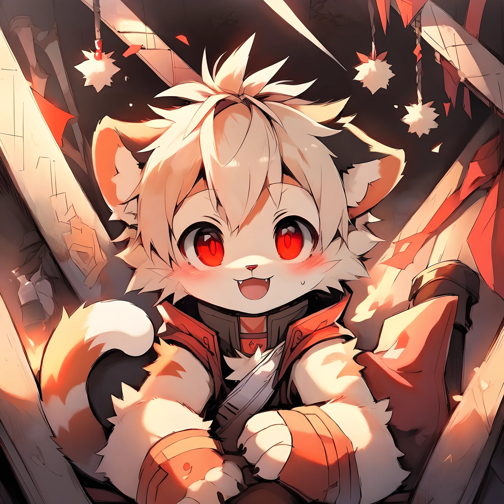 Anime - a style image of a cat with red eyes and a black collar, ssmile，ryuko matoi, attractive matoi ryuko, cute anime catgirl, zerochan art, Detailed fanart, with glowing red eyes, Also, Has red eyes, flat anime style shading, High quality anime art style, adolable! tchibi!!! catss, by Puru, cute character，shaggy,Tiger Tooth