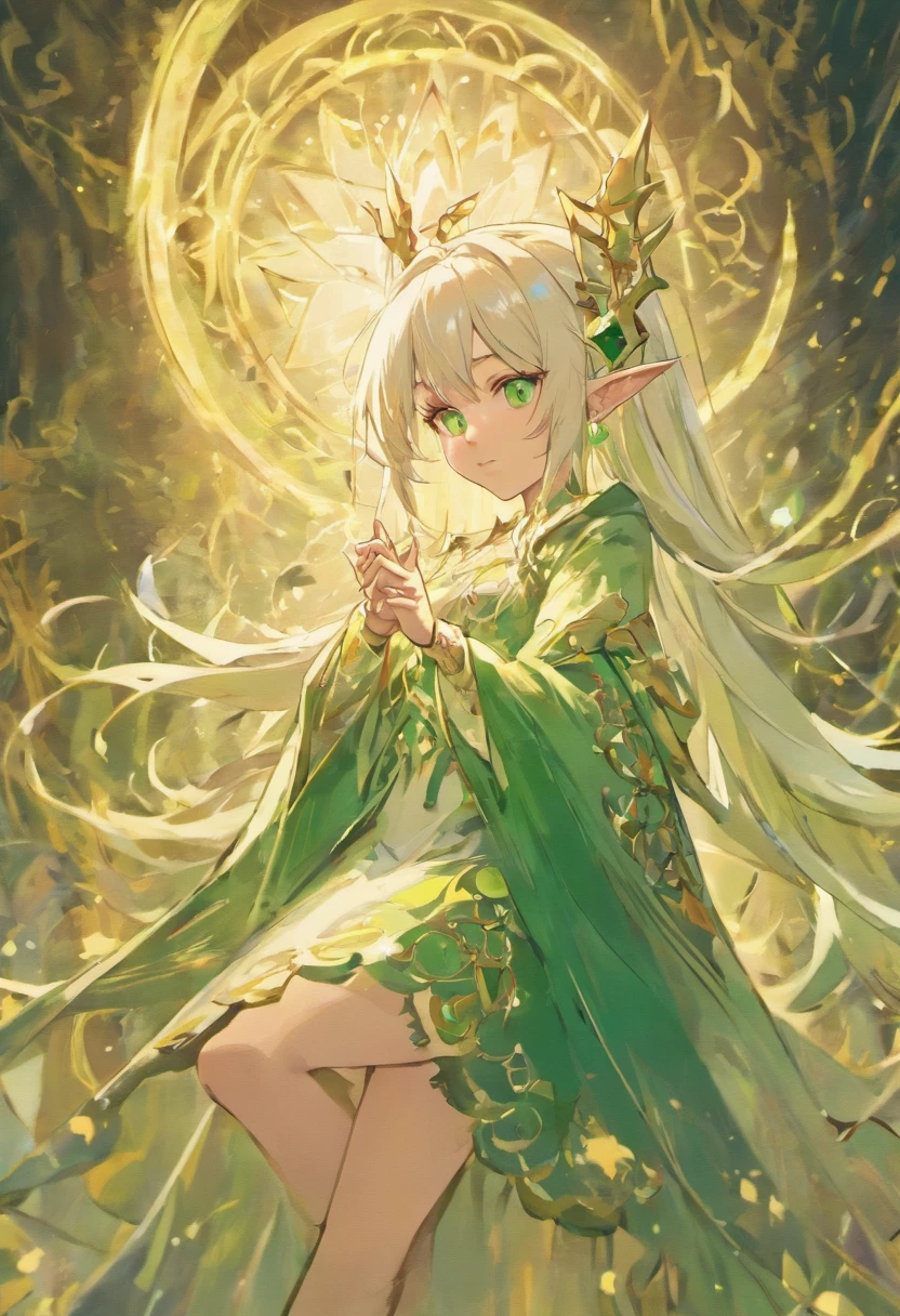 Elven druids,Bandages wrapped around hands,White hair and green eyes,Lady Lady,White silk foot socks,