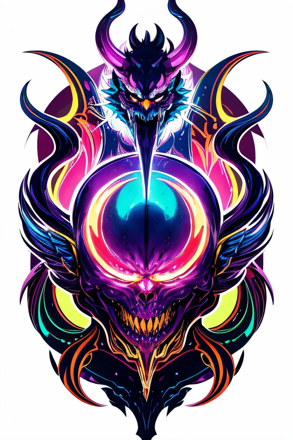 Colorful demons create a logo，For vibrant digital channels, High-resolution color, White picture background