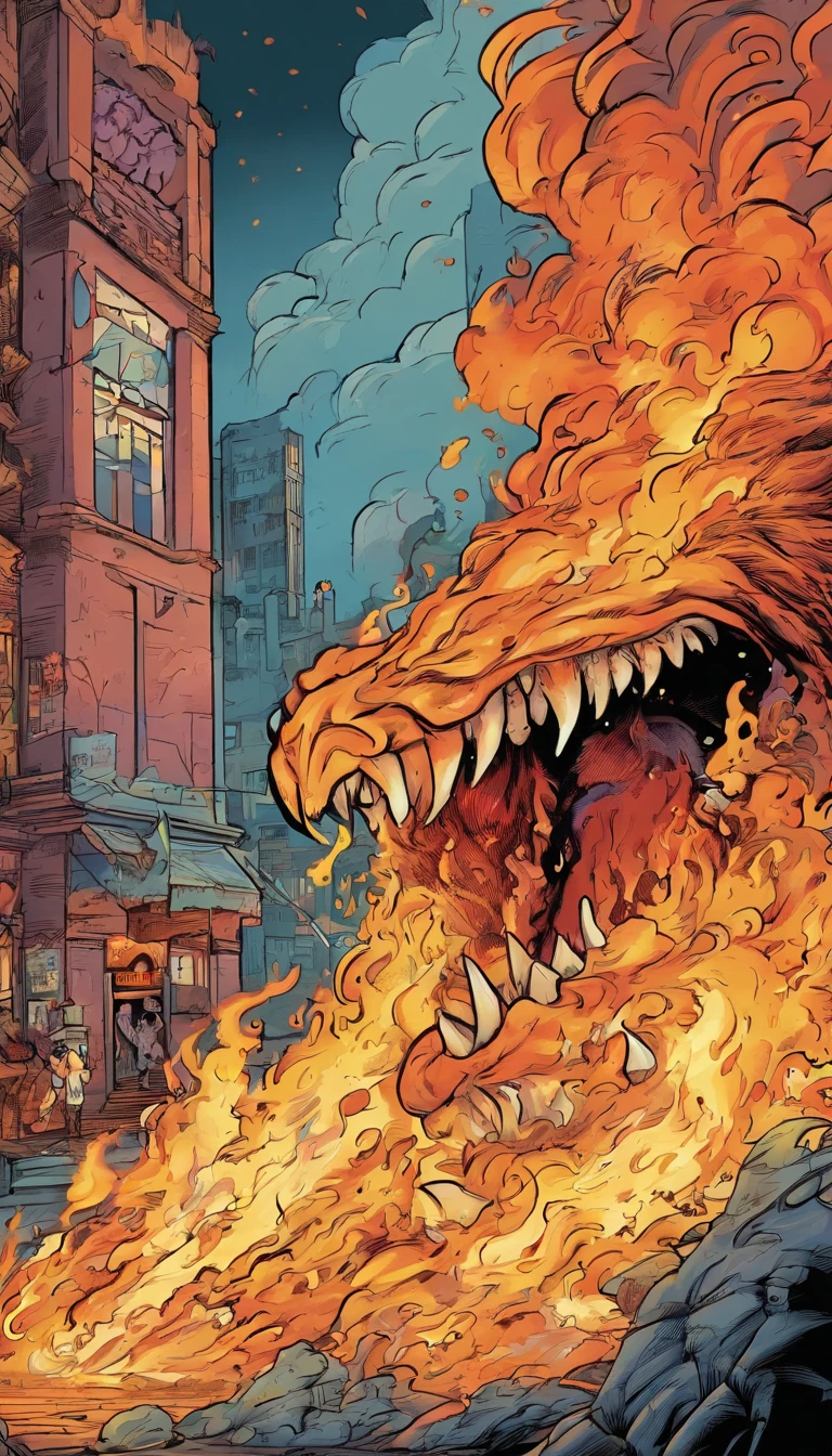 Flames erupted from the mouth