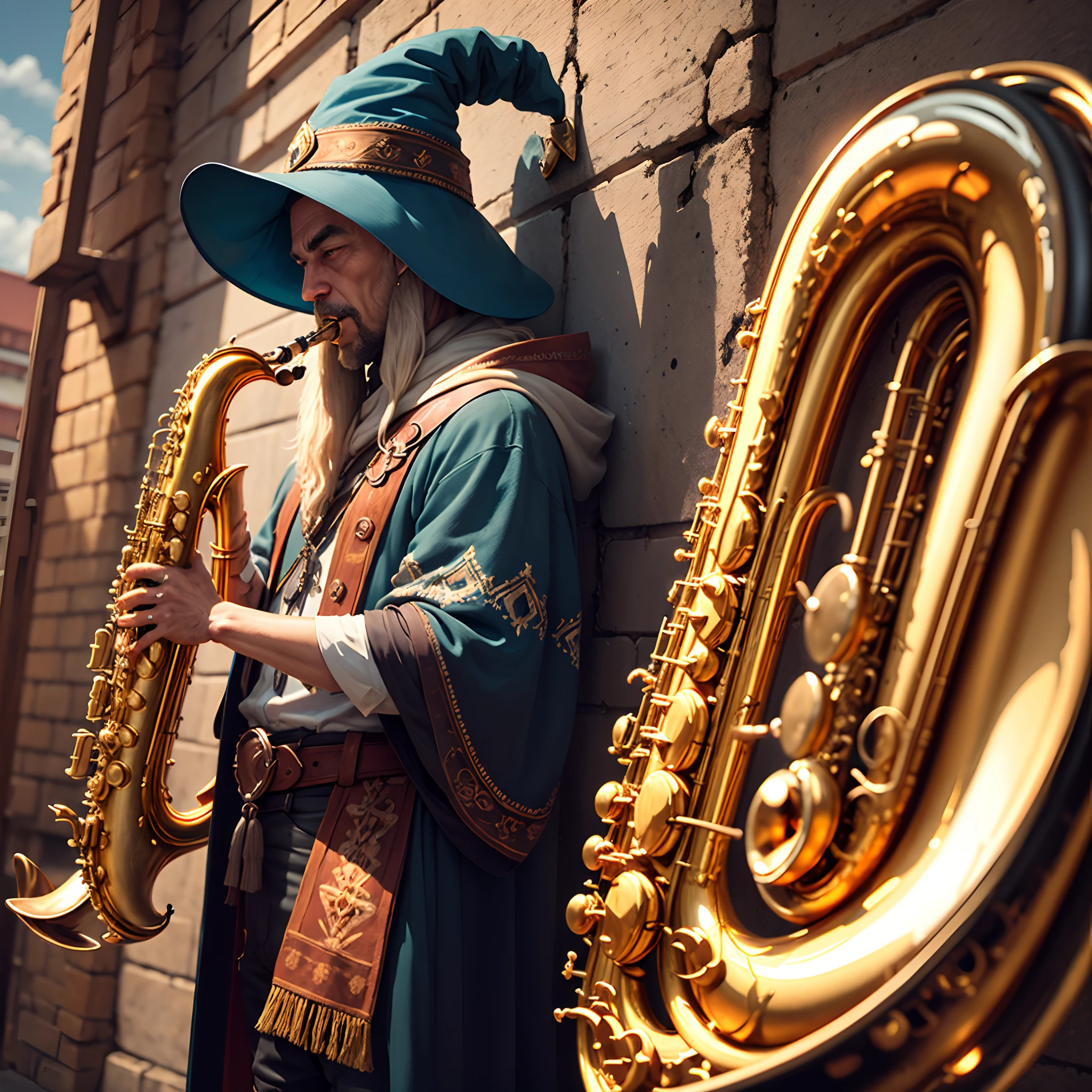 Wizard playing a saxophone