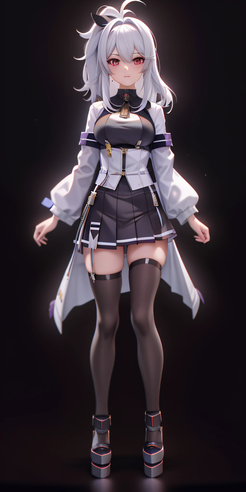 Close-up of a woman in a short skirt and a white lab coat, render of a cute 3d anime girl, photorealistic anime girl rendering, azur lane style, render of april, full body render, A scene from the《azur lane》videogame, 3 D rendering character art 8 K, 3d anime girl, 3 d render official art, render of mirabel madrigal