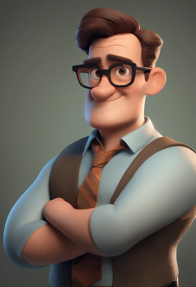 Cartoon character of a man with black glasses and a blue shirt, animation character, Caractere estilizado, animation style rendering, 3D estilizado, Arnold Maya render, 3 d render stylized, toon render keyshot, Personagem 3D, Personagem 3D, 3d rendering stylized, 3 d character render, personagem de desenho animado, Personagem de close up, Pose de personagem, (Estilo Pixar) (master part:1.2) (Bokeh) (best quality) (pele detalhada) (textura detalhada) (8k) (argila) (Cinematic lighting) (foco nítido