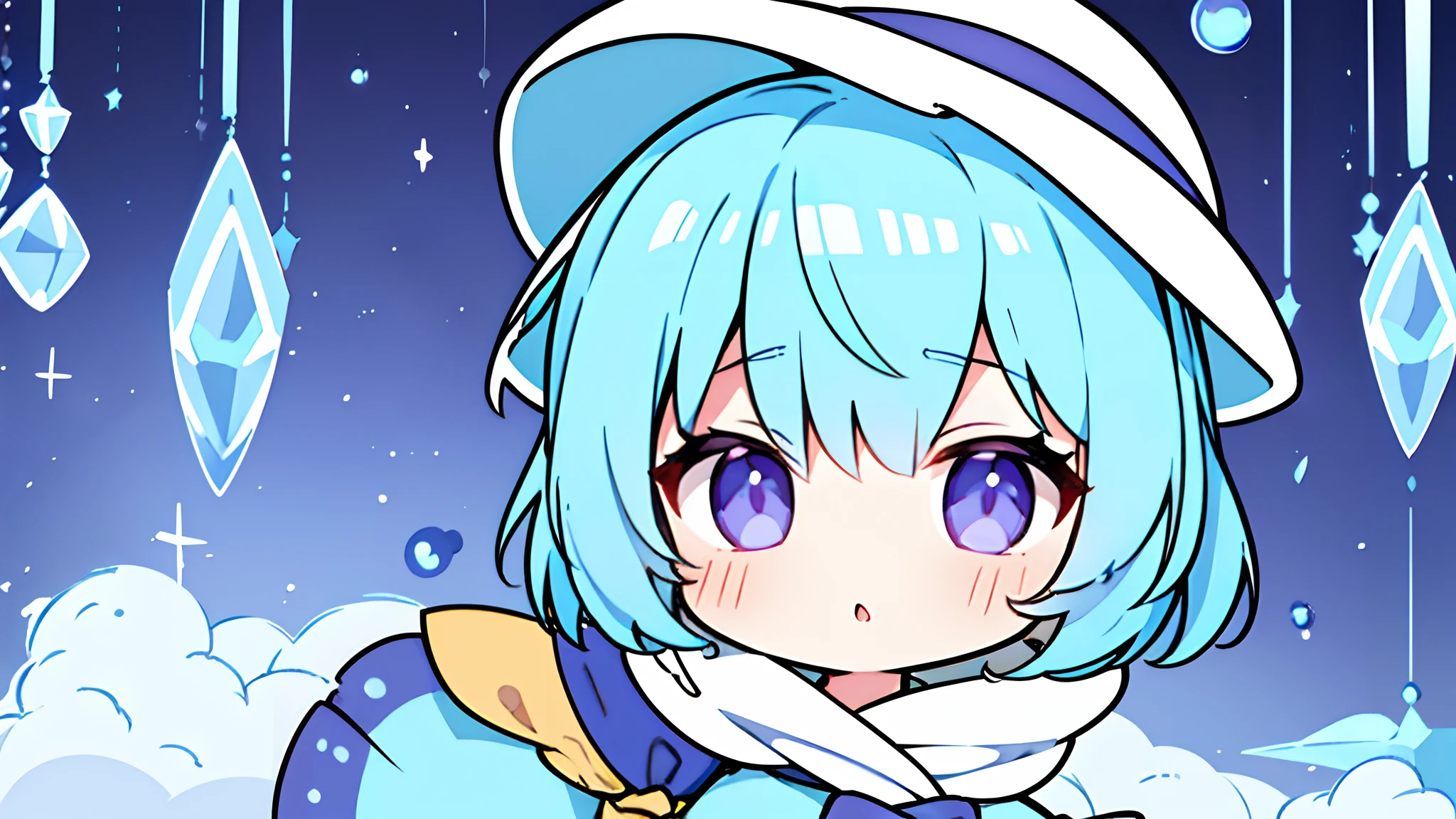 animesque、Komeiji Koishi、Touhou Project、Touhou Project、full bodyesbian、front-facing view、is standing、girl with、small tits、年轻、20yr old、short-hair、bob cuts、bangss、hair between eye、Hair above the shoulders、Hair intake、Blue and light blue hair、Blue and light blue hair、shinny hair、Detailed cute anime face of snowflake、pondering、Bright eye、Slightly open mouth、Purple eyes、Purple eyes、de pele branca、red scarf、skirt by the、校服、white footwear、White pants、Light Blue Clothes、outside of house、a moon、Beautiful blue sky and white clouds、very fine 8KCG wallpaper、Reference Sheet、ultra-detailliert、Highly detailed CG Unity 8k、extremely fine、wall-paper、pronpt、top-quality、masterpiece、超A high resolution、8K分辨率、 8K wallpapers、Best Light、Dynamic Lighting Cute、Lori、Cute、cute face、a 、Detailed skin、A detailed face、delicated facial features、smaller face、big eye