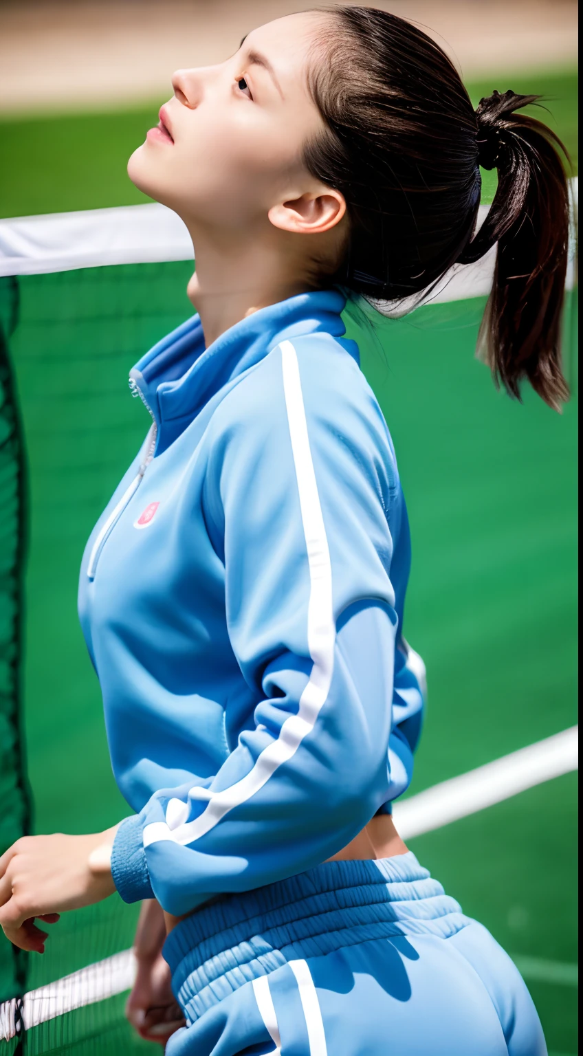 Girl in tracksuit, playing badminton, super sexy, 8K images, hyper-realistic, Systemic, Detail Side, Koreans, 18 years old,