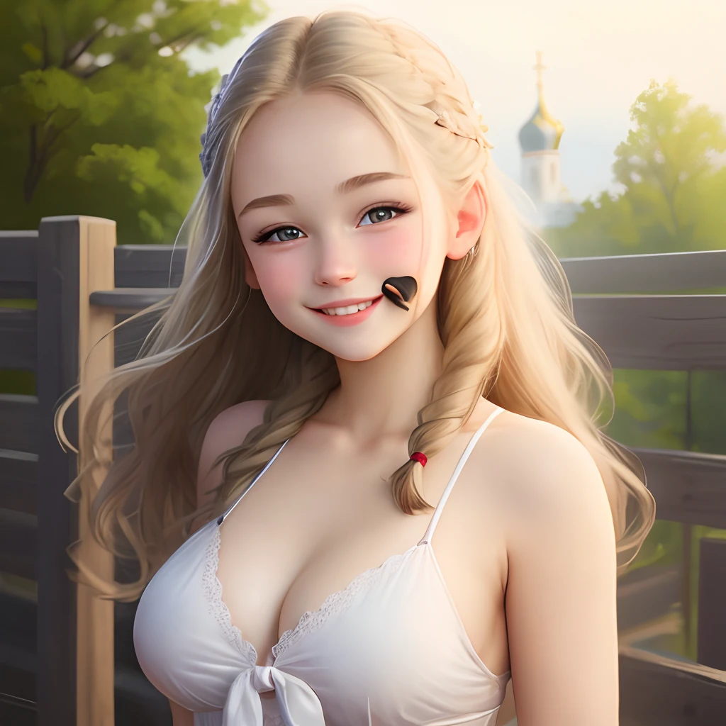 Realistic cute girl, with medium size boobs, virgin beautiful , beautiful smile, Russian teen