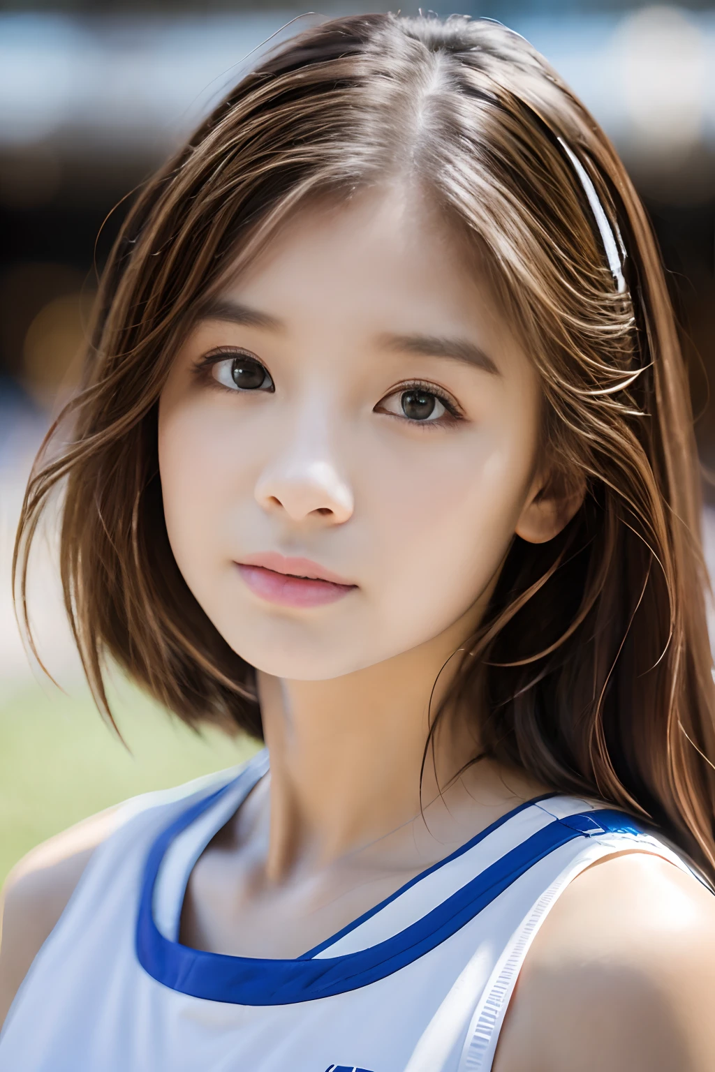 (masterpiece:1.3), (8K, realistic, Raw photo, highest quality: 1.4), front,japanese woman,beautiful face, (realistic face), (light brown hair, short hair:1.3), Cute hairstyles, realistic eyes, beautiful eyes, beautiful eyes, (realistic skin), beautiful skin, charm, Ultra High resolution, High resolution, close, portrait, golden ratio, detail makeup, look at the beholder, smile, (shoulder look), double eyelid,round face,baby face,Cute Spring Clothes、close up shot